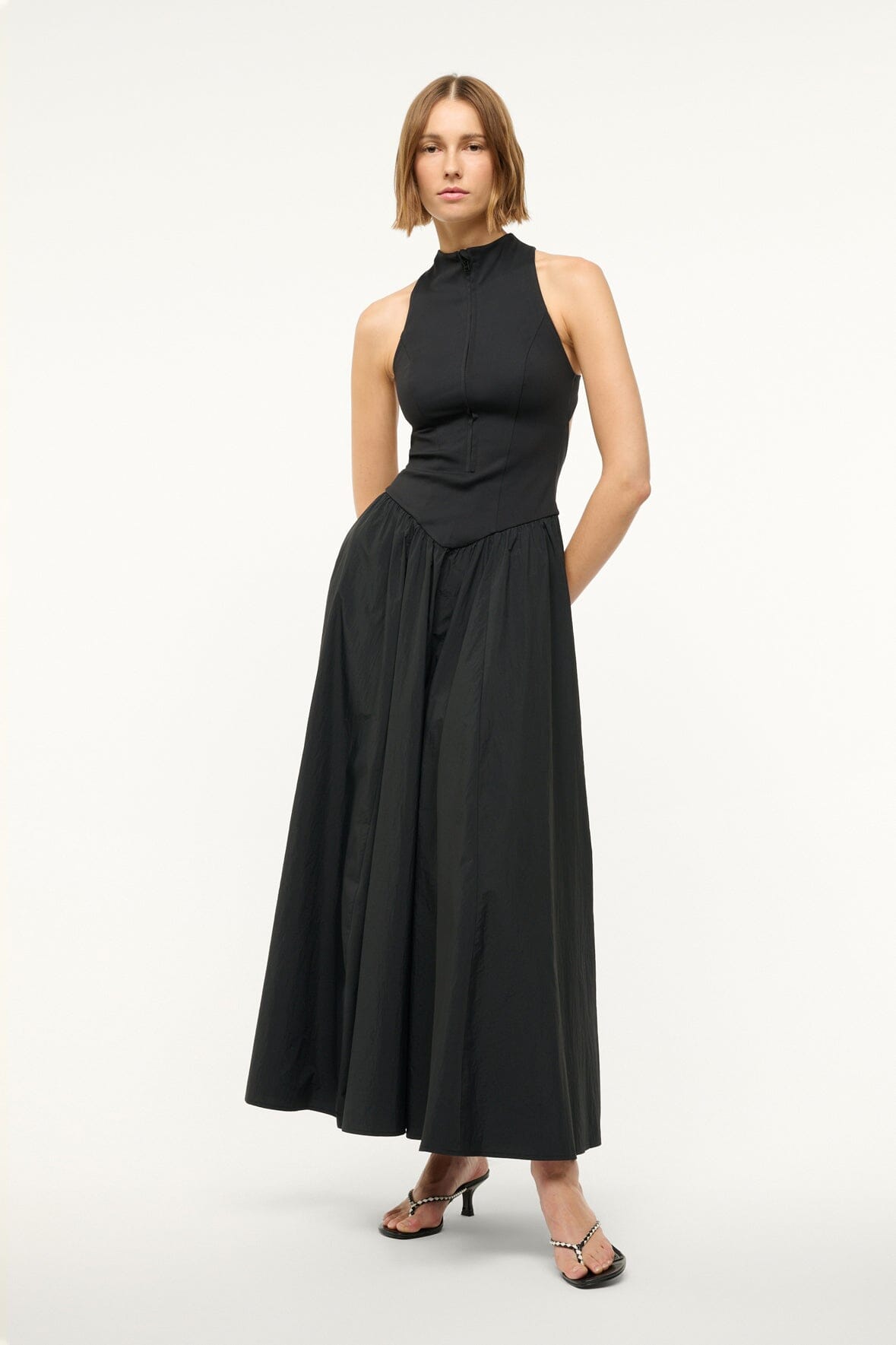 Stretchy Shapewear Maxi Dress with Halter Neck & Front Zipper | Crevasse