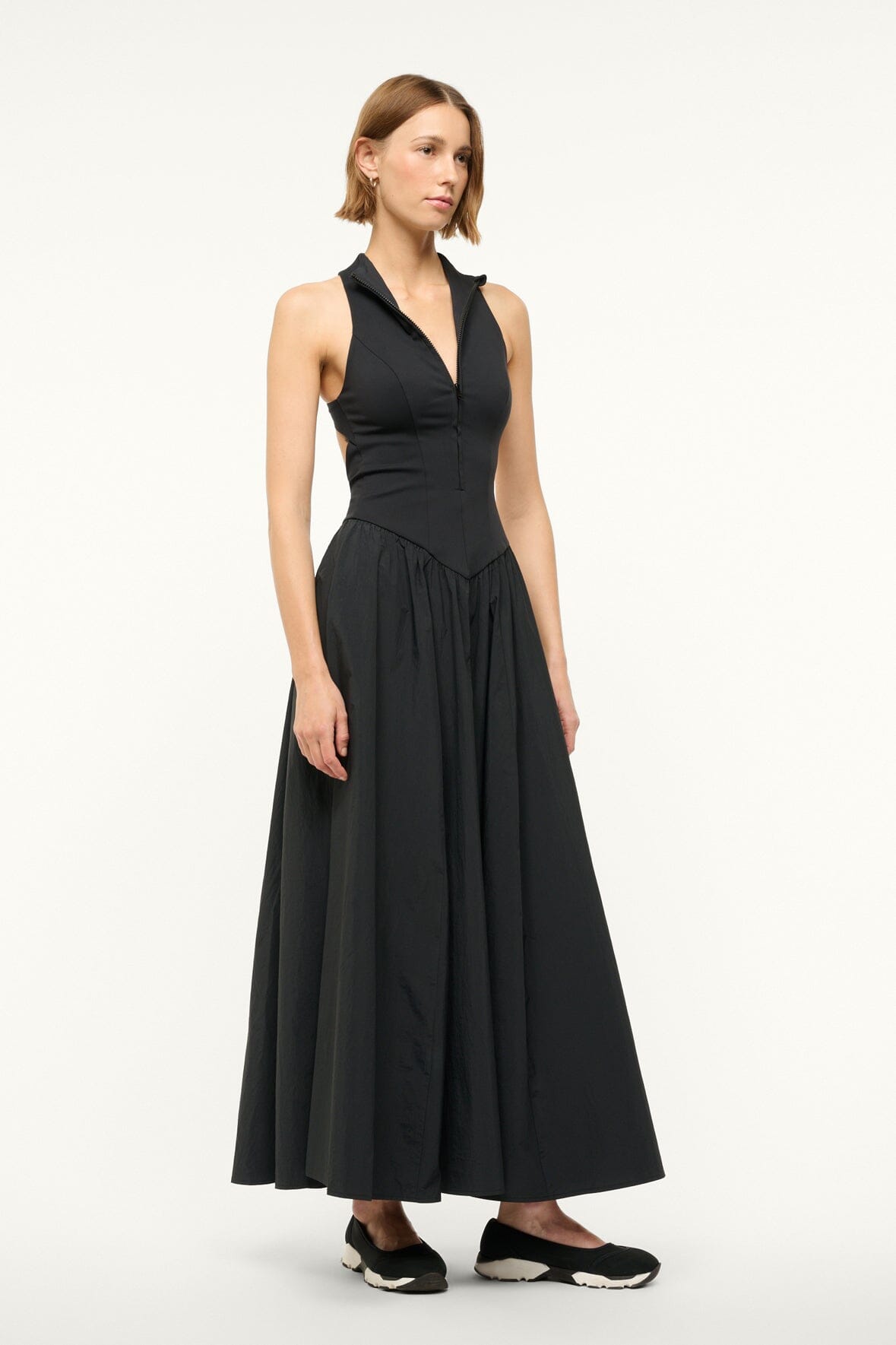 Stretchy Shapewear Maxi Dress with Halter Neck & Front Zipper | Crevasse