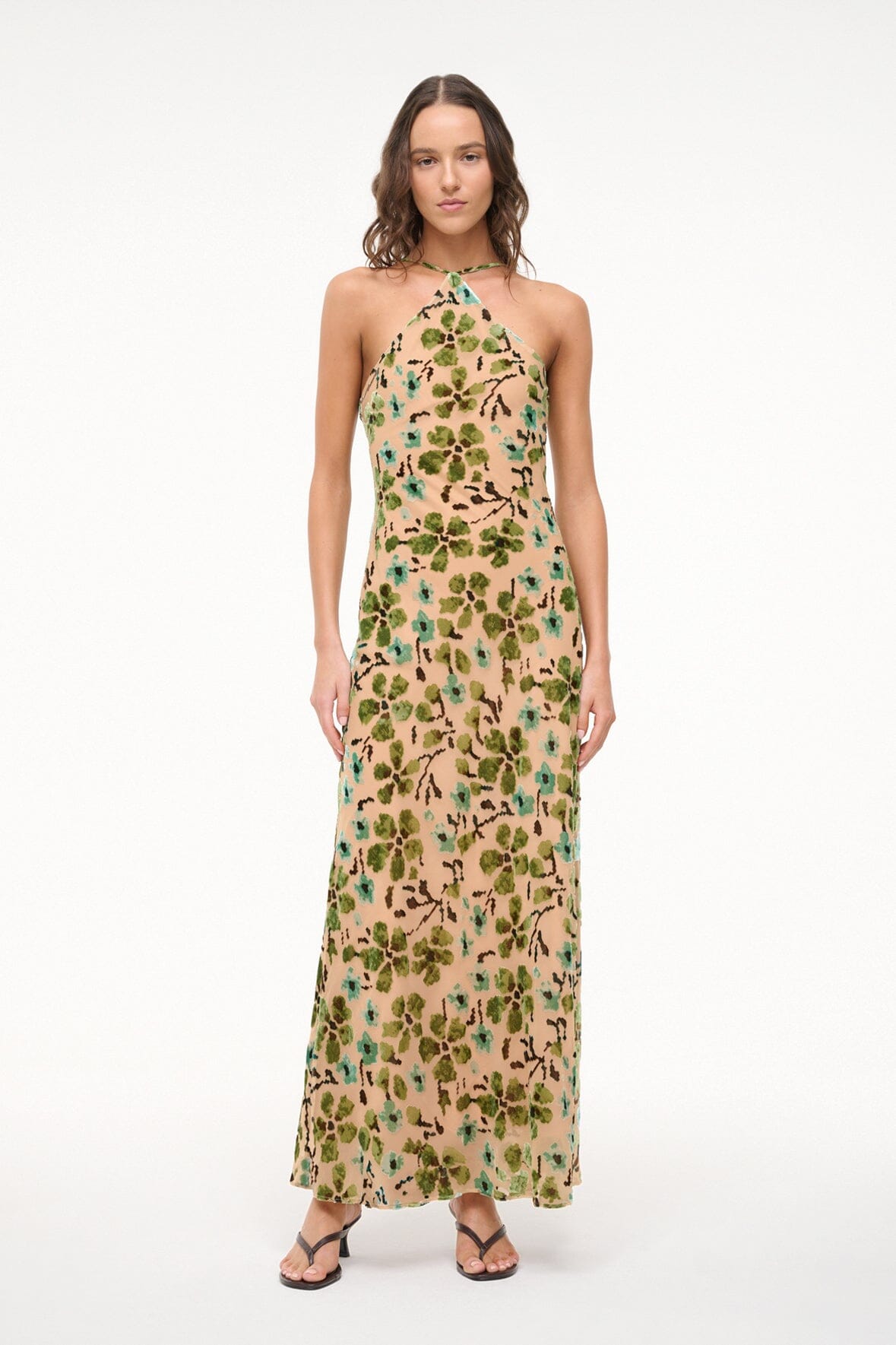 Floral Burnout Velvet Maxi Dress with Halter Neckline | Cubism Dress
