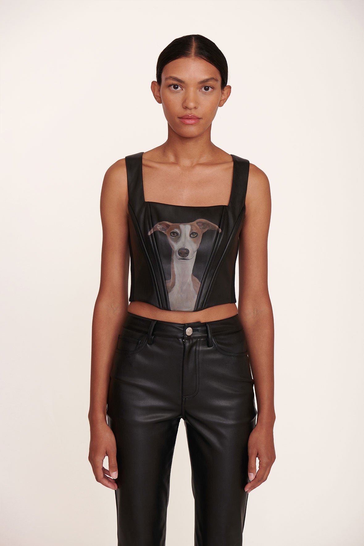Custom Alice Corset in Vegan Leather with Pet Portrait | Black