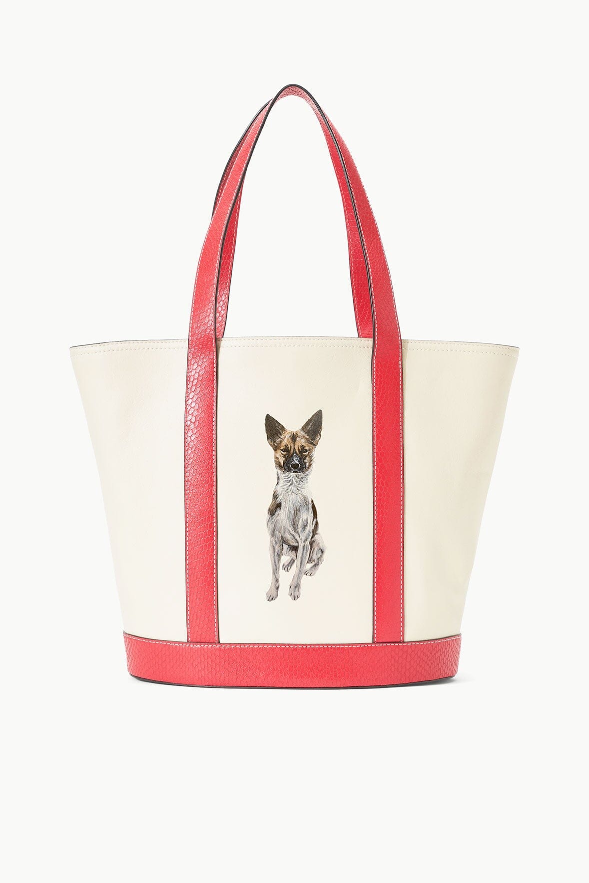 Custom Leather Allora Tote with Snake Embossed Trim | Cream Red Rose