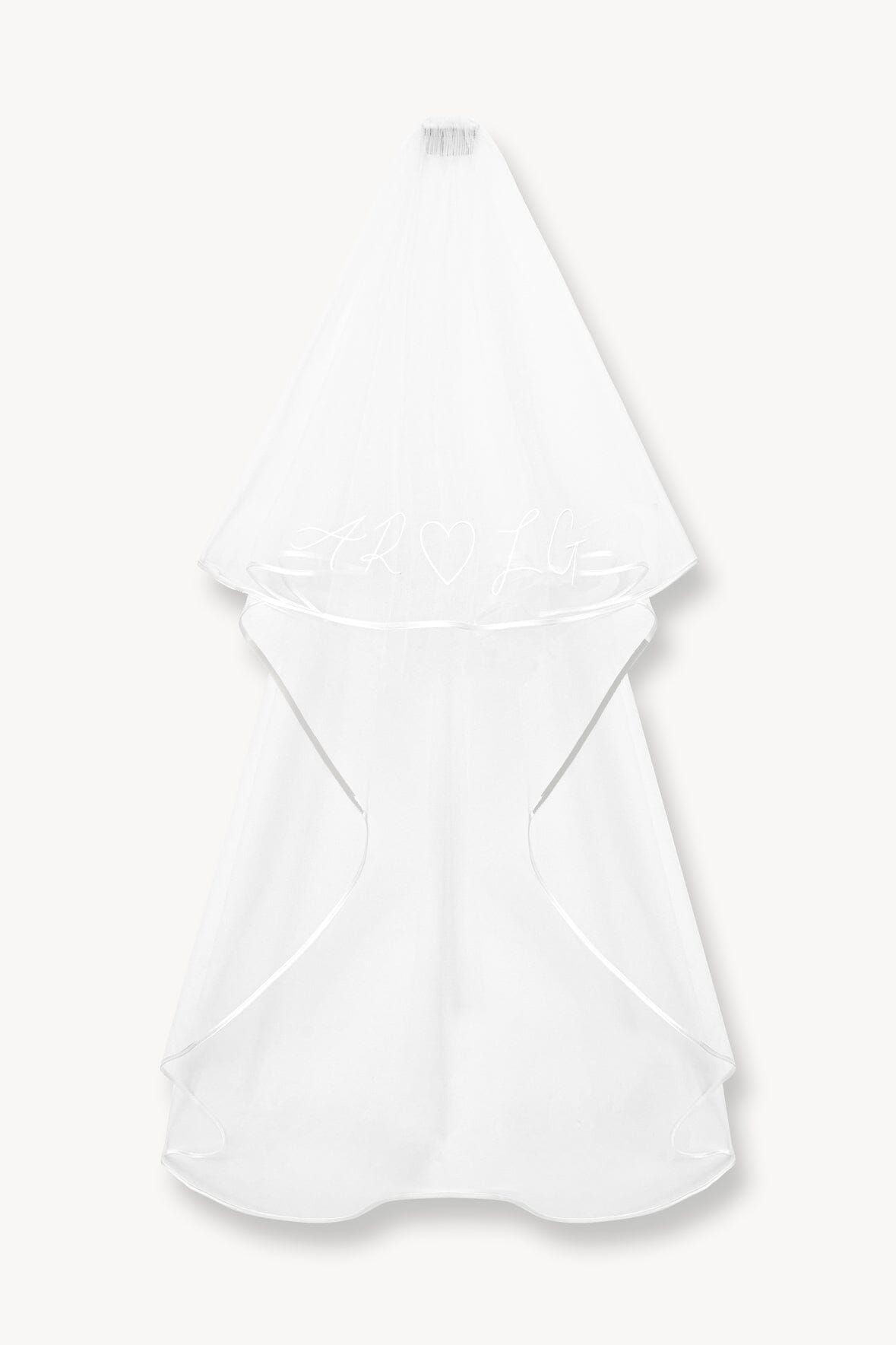 Custom Embroidered Wedding Veil with Initials & Heart | Mid-Length Tulle Blusher