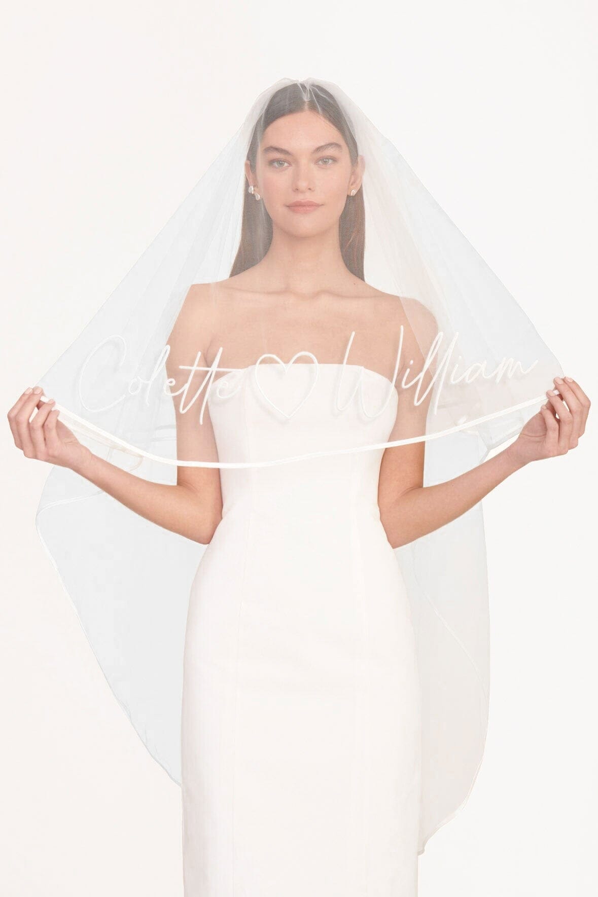 Custom Embroidered Wedding Veil with Blusher & Satin Trim | Staud