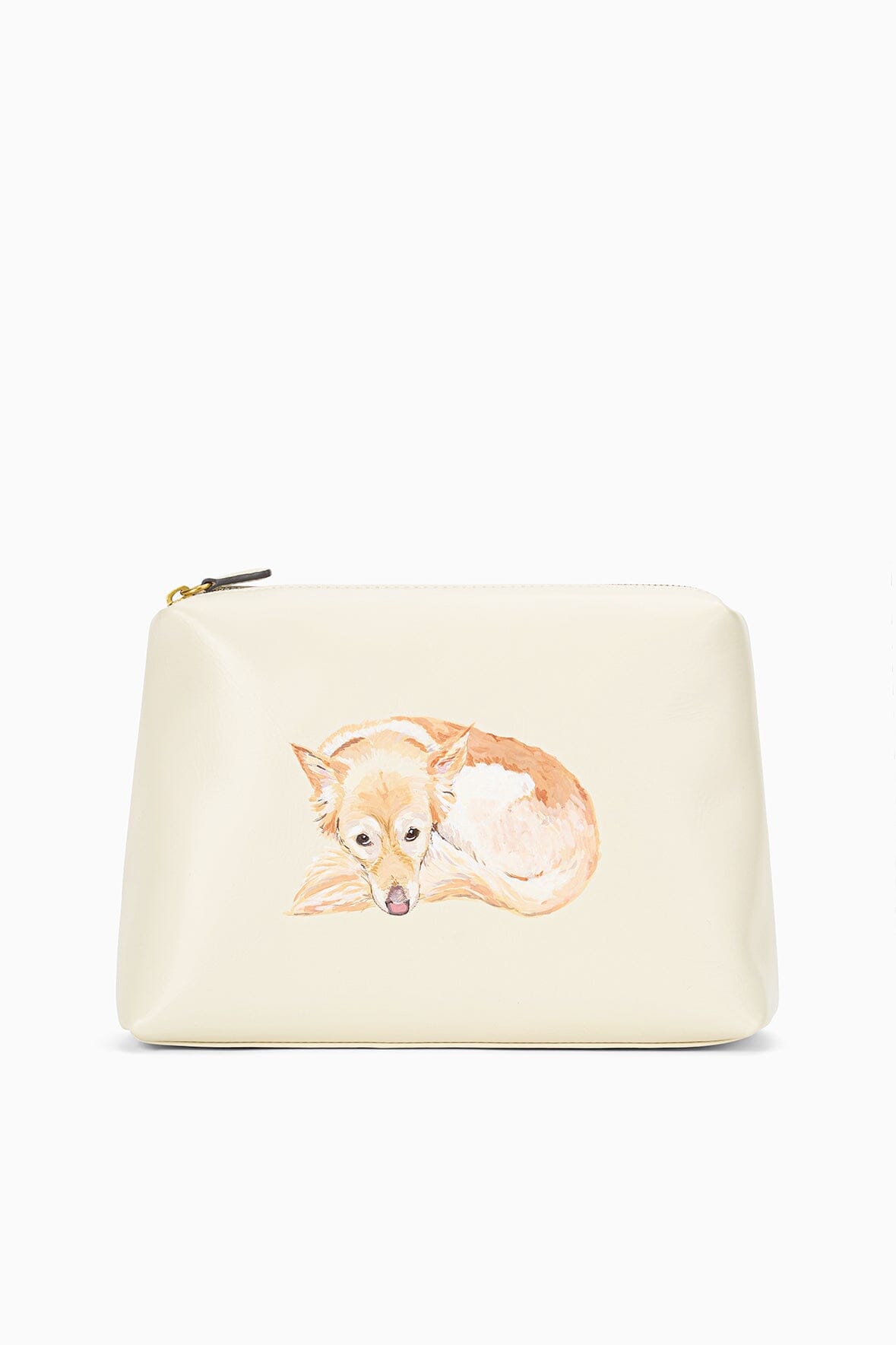 Custom Pet Portrait Pouch with Zipper & Gold Hardware | Shirley Cream