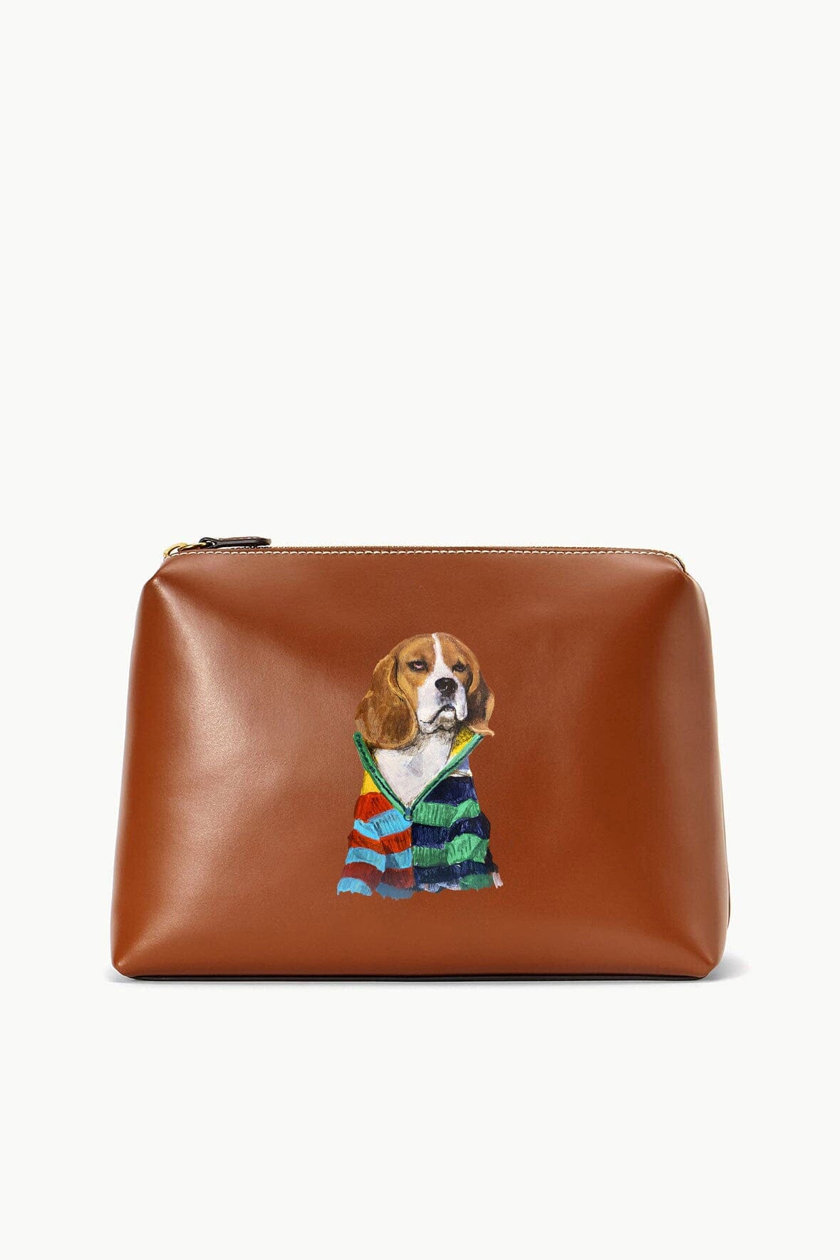 Custom Pet Portrait Pouch with Zipper & Suede Lining | Shirley Pouch Tan