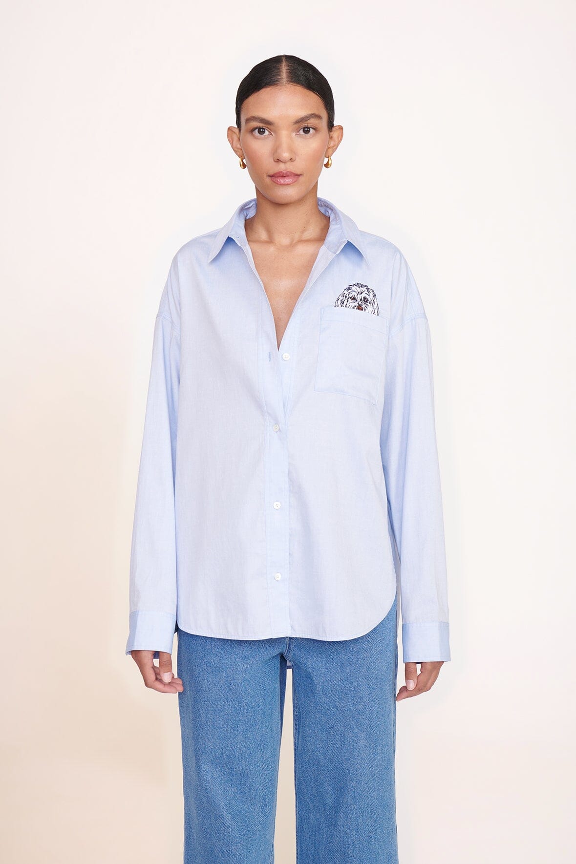 Oversized Cotton Poplin Shirt with Collar & Pocket | STAUD x C.BONZ