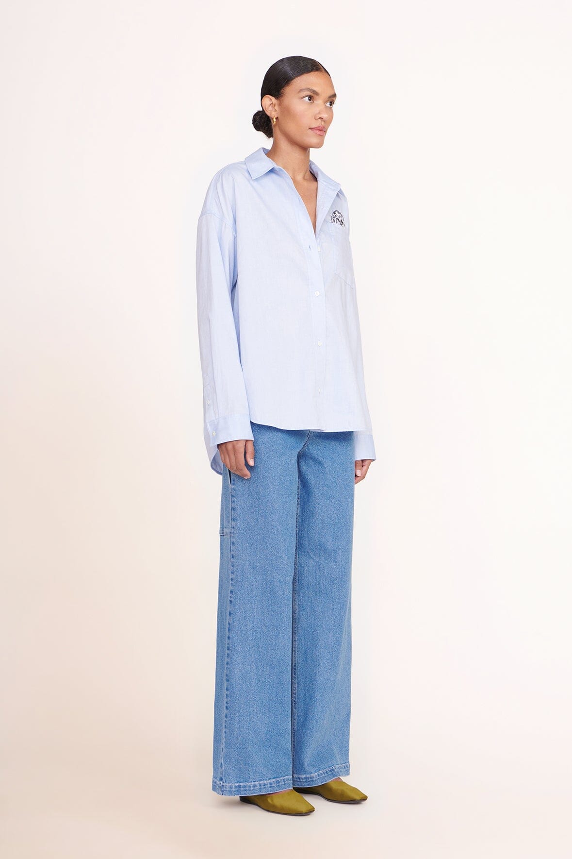 Oversized Cotton Poplin Shirt with Collar & Pocket | STAUD x C.BONZ