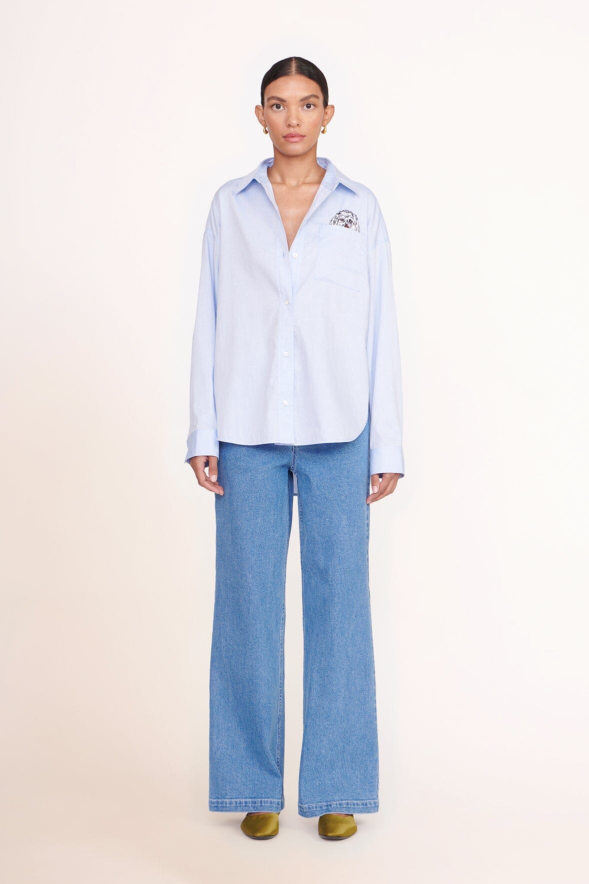 Oversized Cotton Poplin Shirt with Collar & Pocket | STAUD x C.BONZ
