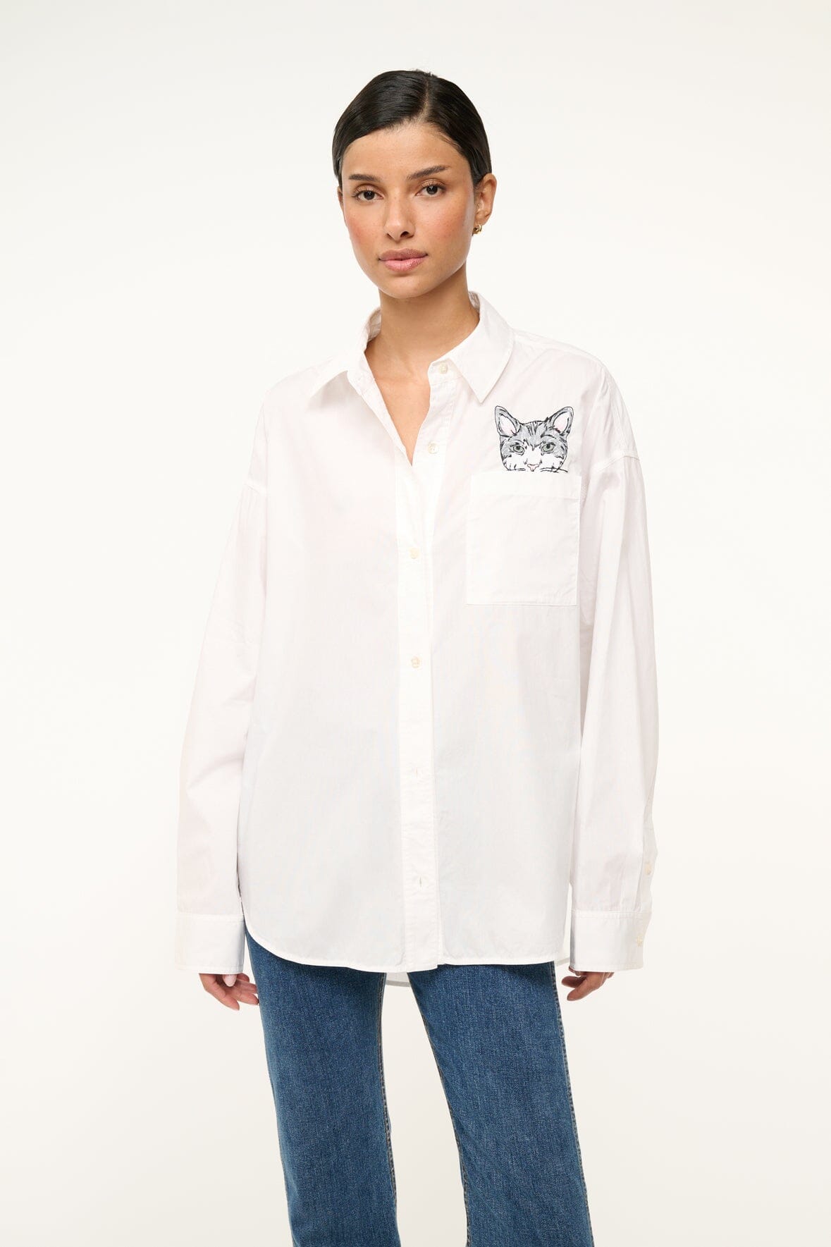Oversized Cotton Poplin Shirt with Collar & Pocket | Staud x C.Bonz