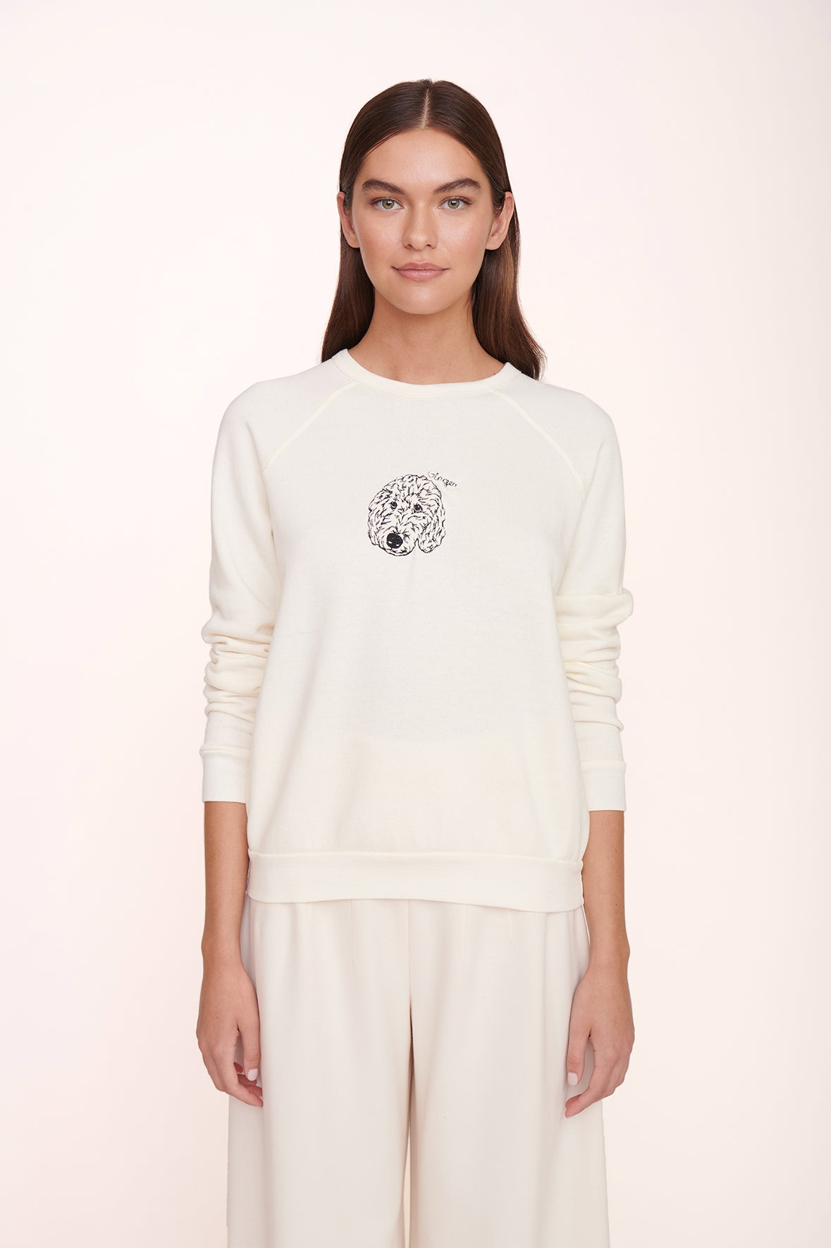 Custom Embroidered STAUD Sweatshirt with Fleece Lining | Cream