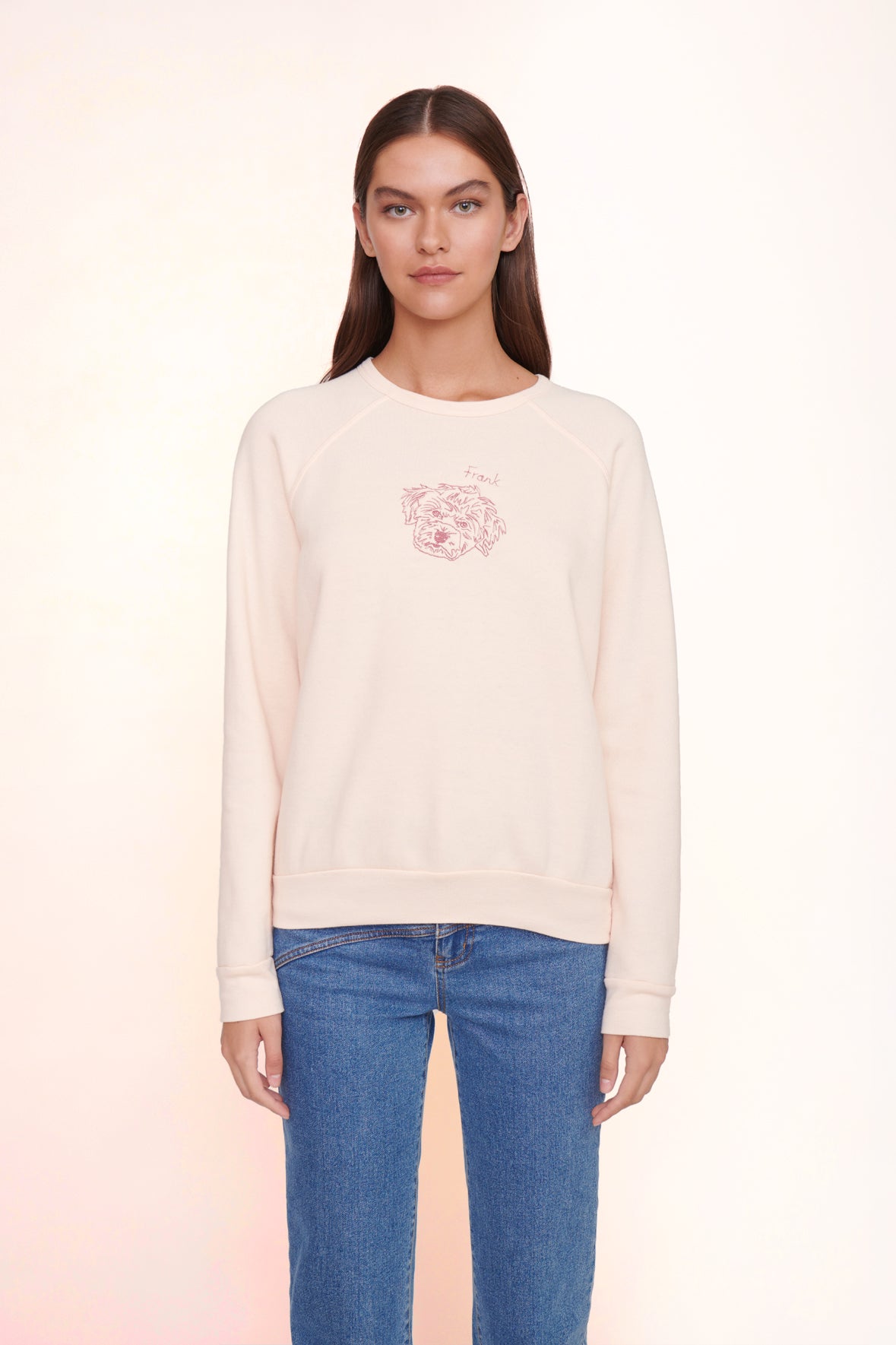 Custom Embroidered Fleece Sweatshirt with STAUD Logo | Pink