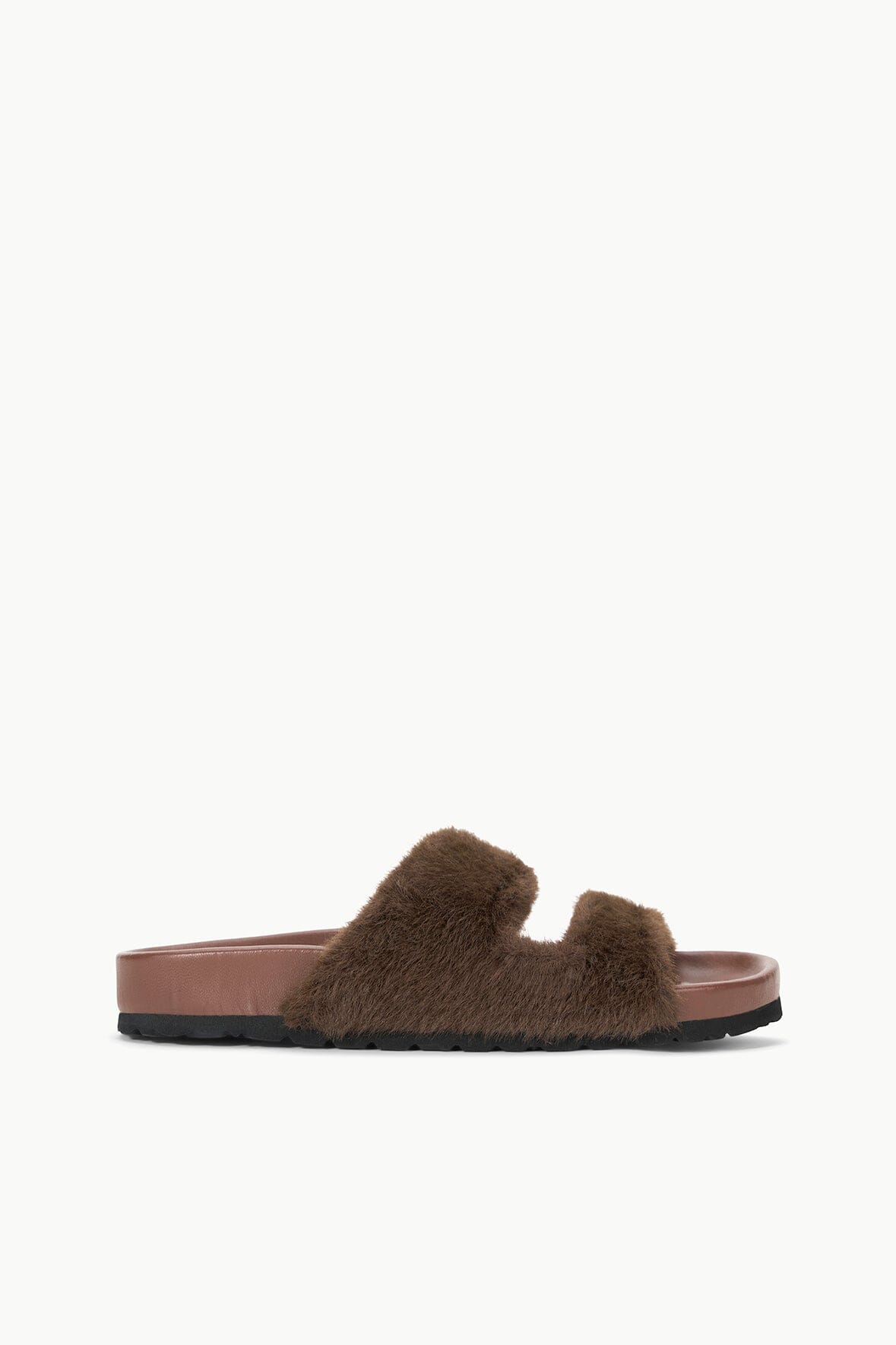 Faux Fur Slide Sandals with Deep Footbed & Rubber Sole | Mahogany