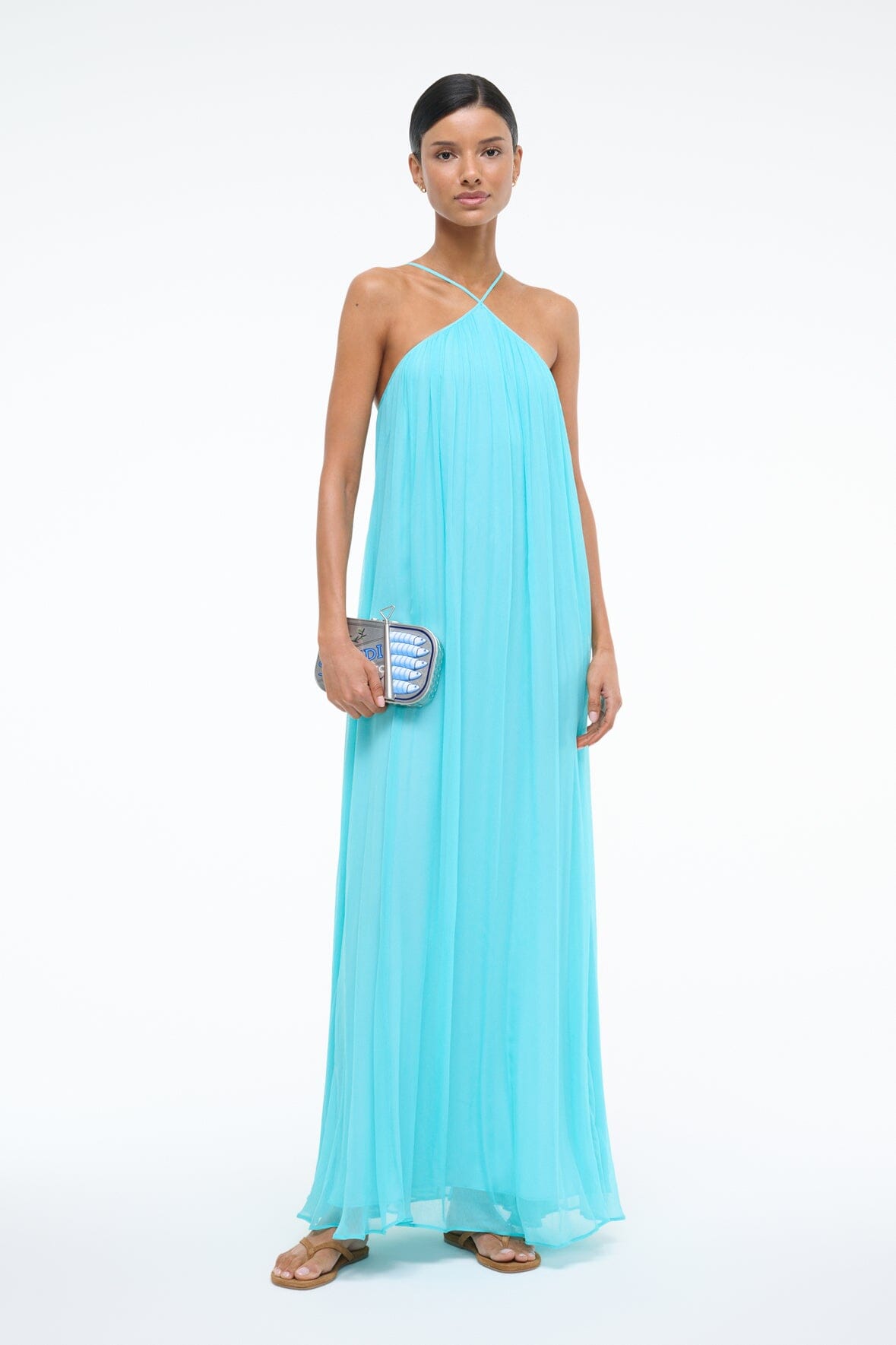 Flowy Halter Maxi Dress with Elastic Back | Dasha Teal