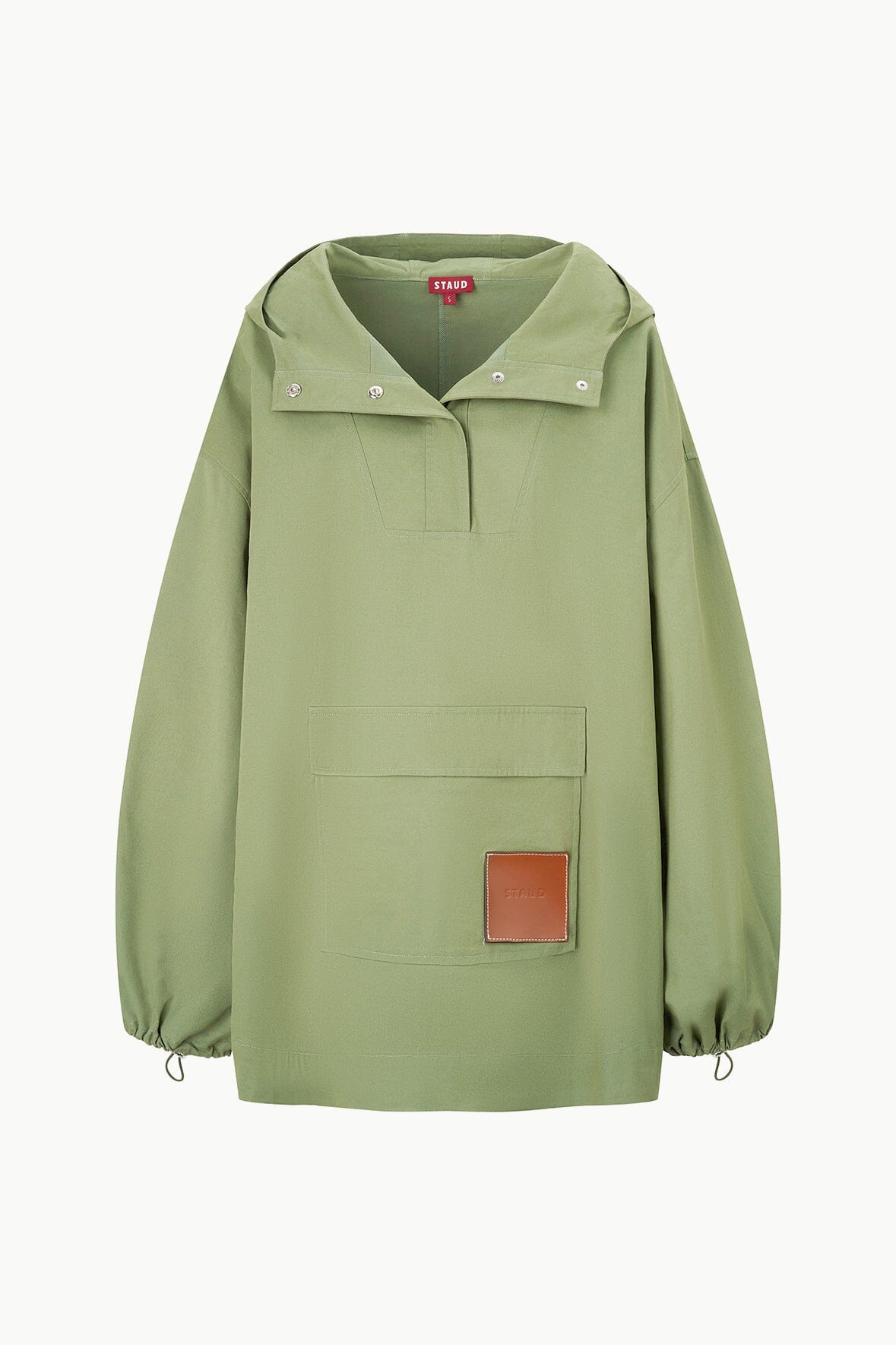 Oversized Chino Anorak with Hood & Leather Patch | Deck Moss