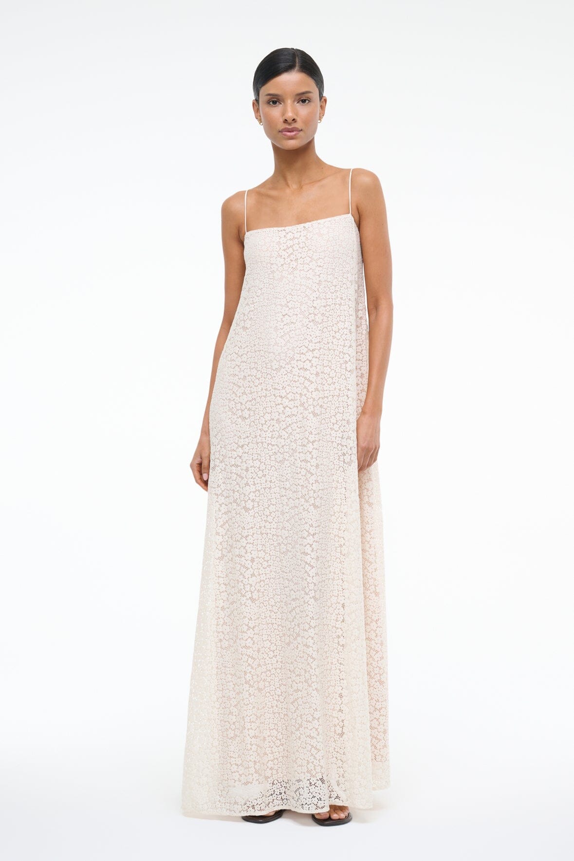 Floral Lace Maxi Dress with Square Neck & Spaghetti Straps | Delfina