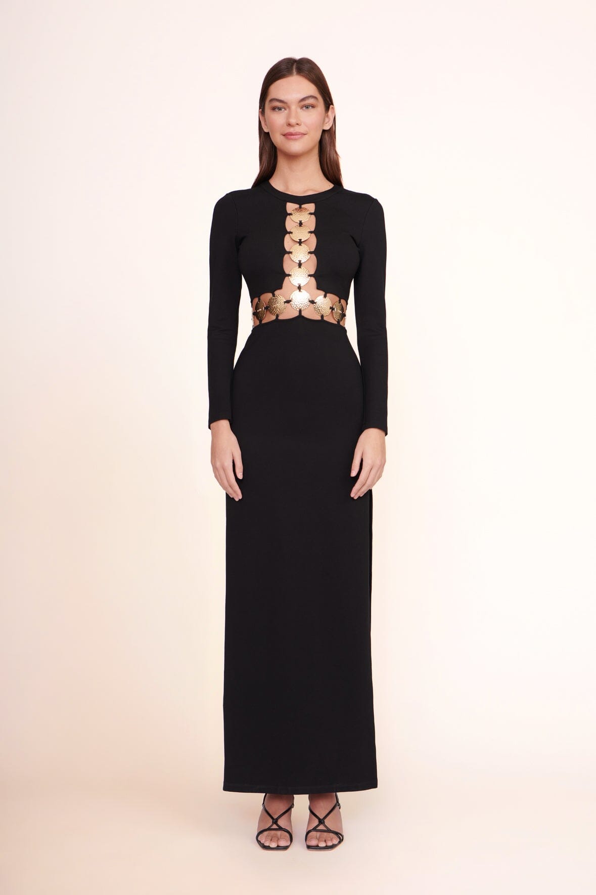 Long-Sleeve Maxi Dress with Cutout & Side Slit | Delphine Black