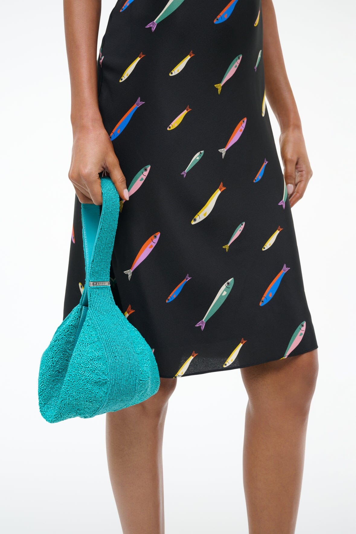Beaded Shoulder Bag with Convertible Strap & Top Zipper | Demy Teal