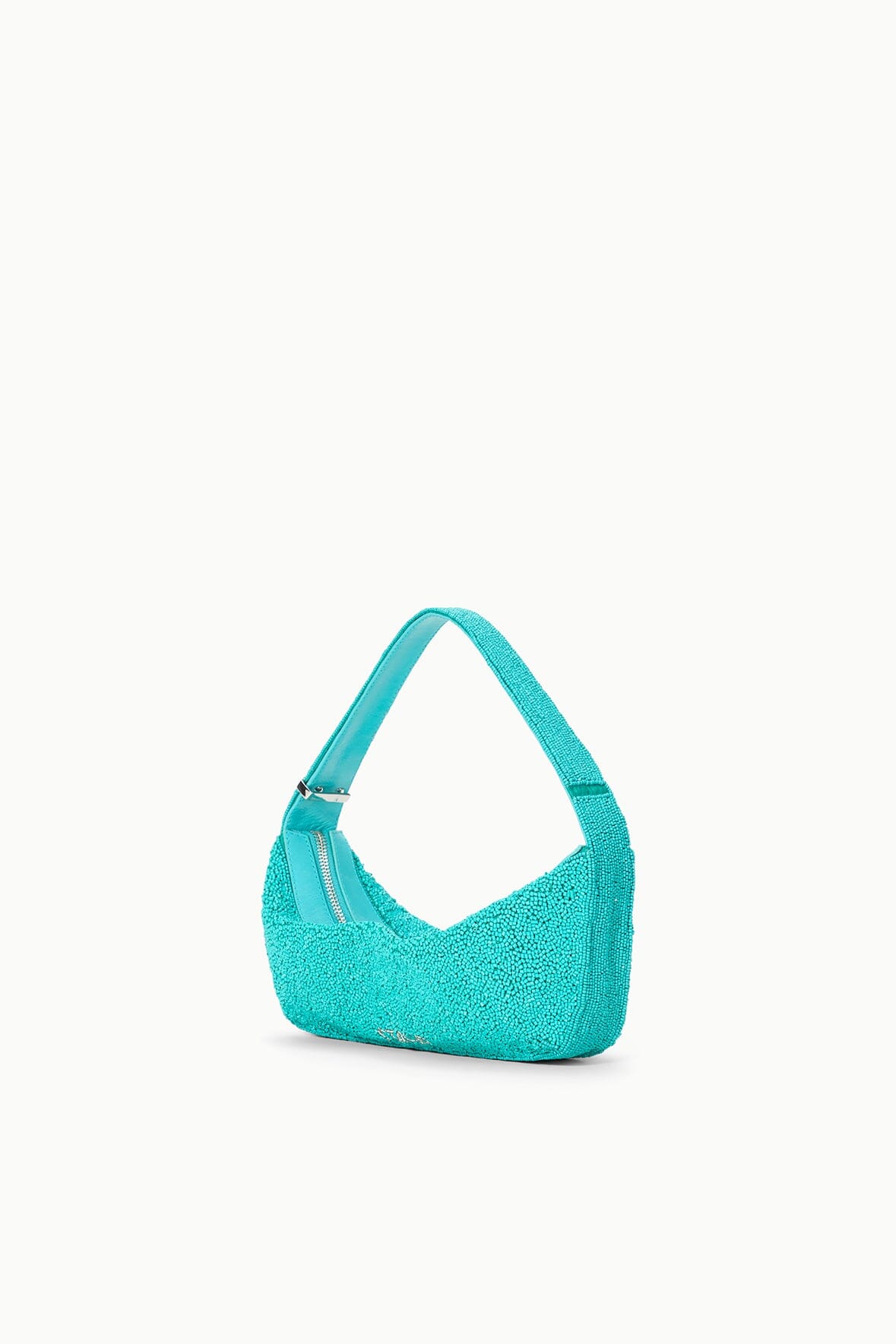 Beaded Shoulder Bag with Convertible Strap & Top Zipper | Demy Teal