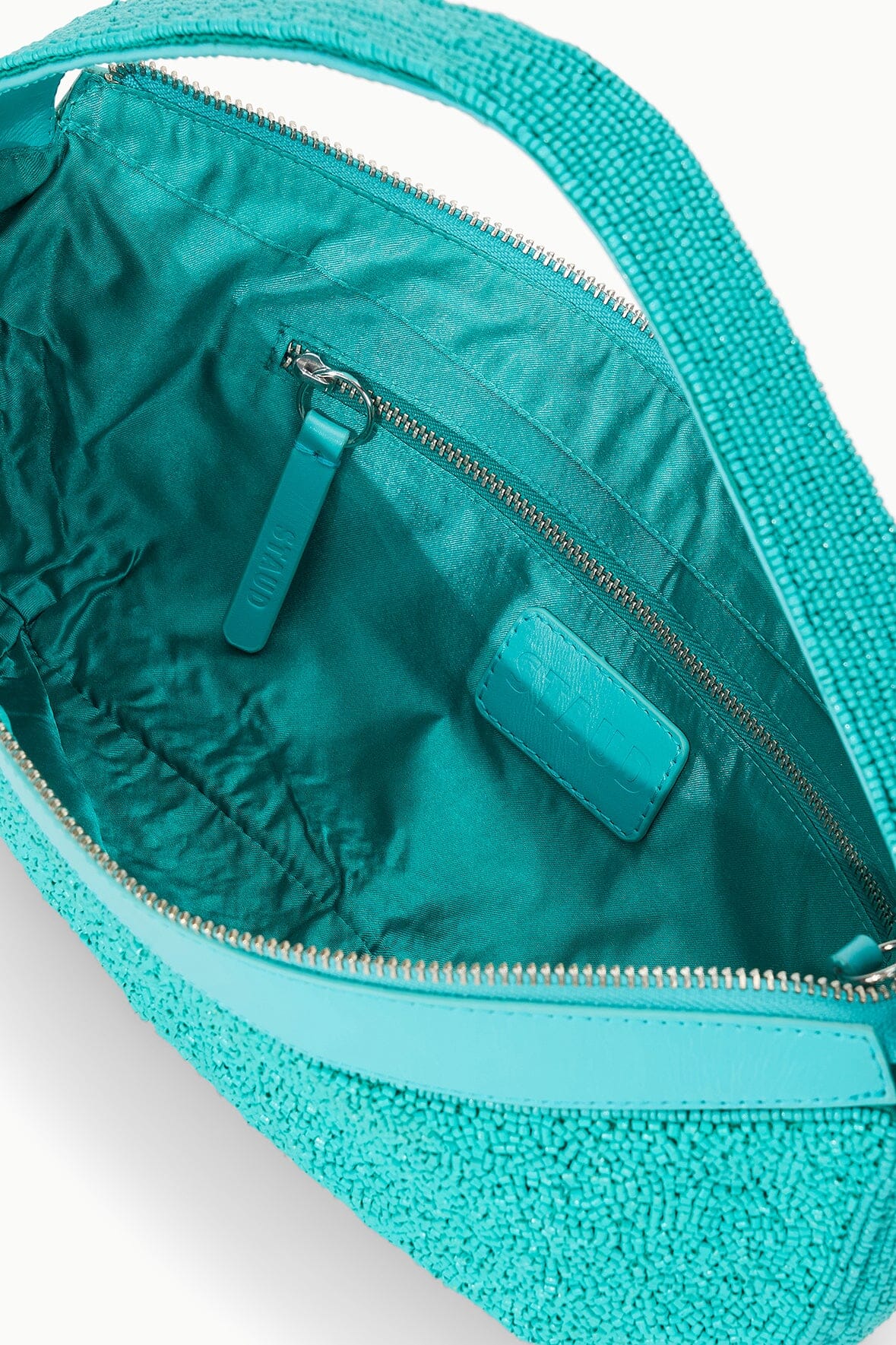 Beaded Shoulder Bag with Convertible Strap & Top Zipper | Demy Teal