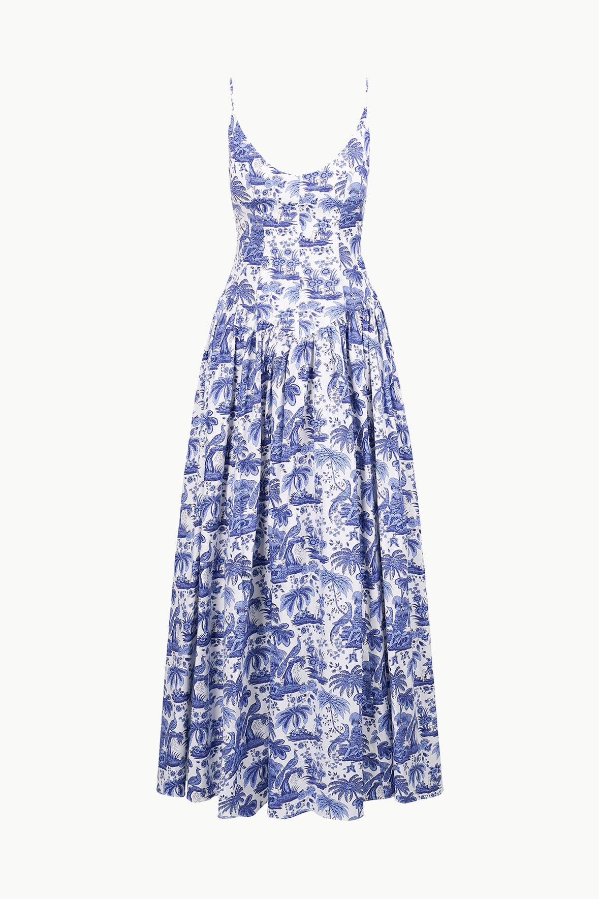 Blue Toile Cotton Poplin Dress with Fitted Bodice | Dena