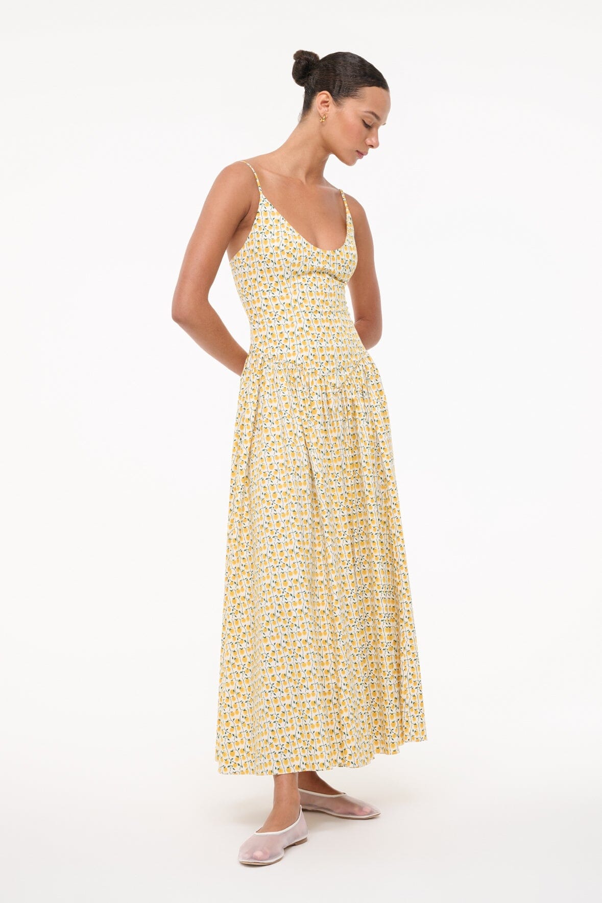 Full-Length Cotton Poplin Dress with Fitted Bodice | Dena Dress