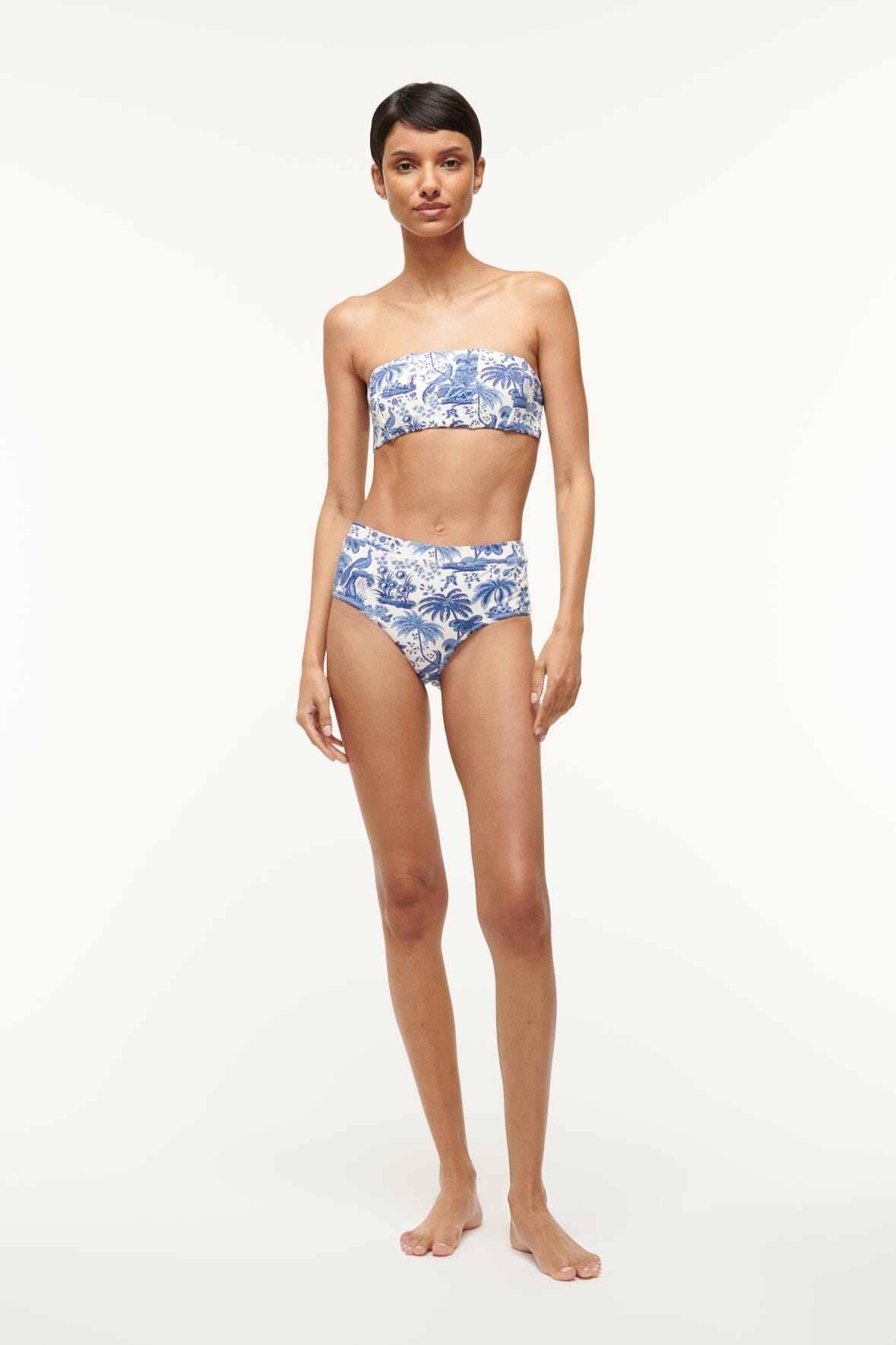 High-Waisted Bikini Bottom | Blue Toile Print | Devon