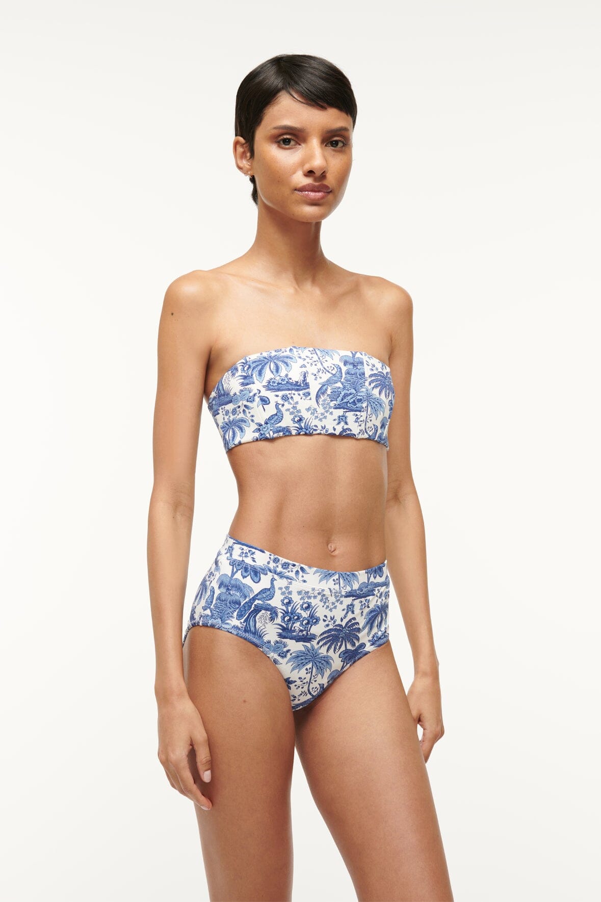 High-Waisted Bikini Bottom | Blue Toile Print | Devon