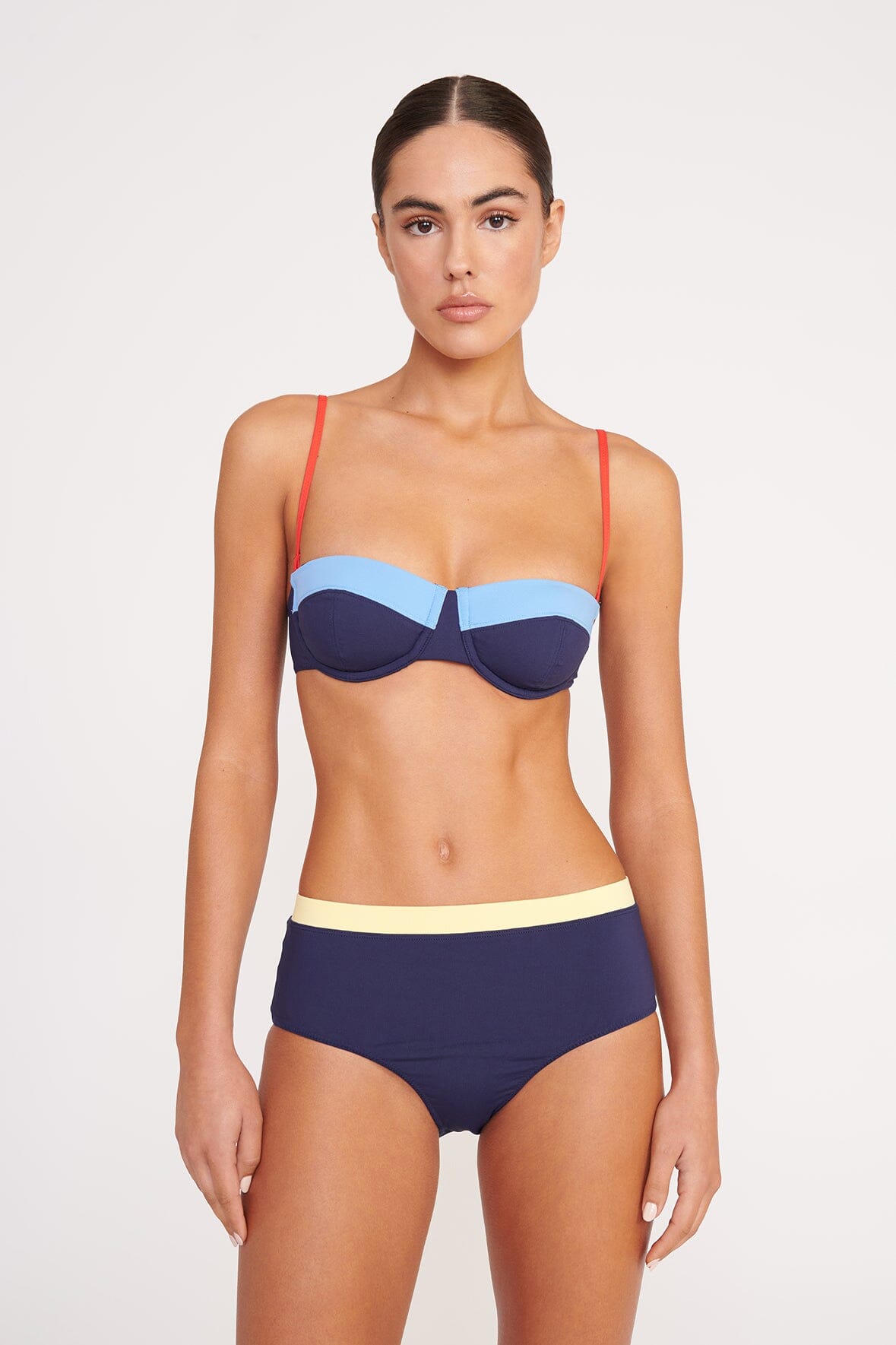 High-Waisted Bikini Bottom with Moderate Coverage | Devon Navy Colorblock