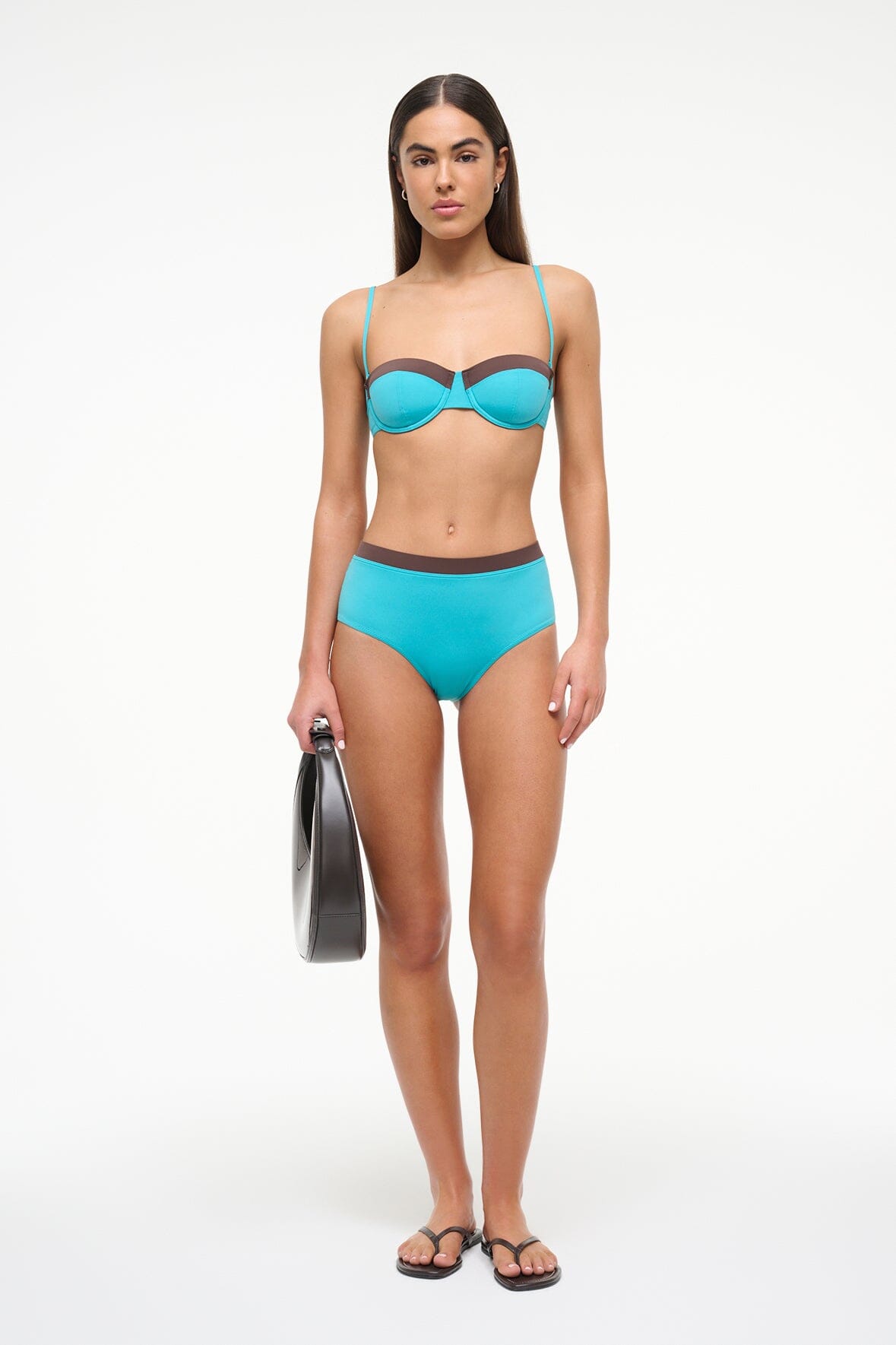 High-Waisted Bikini Bottom with Moderate Coverage | Devon Teal Dark Chocolate