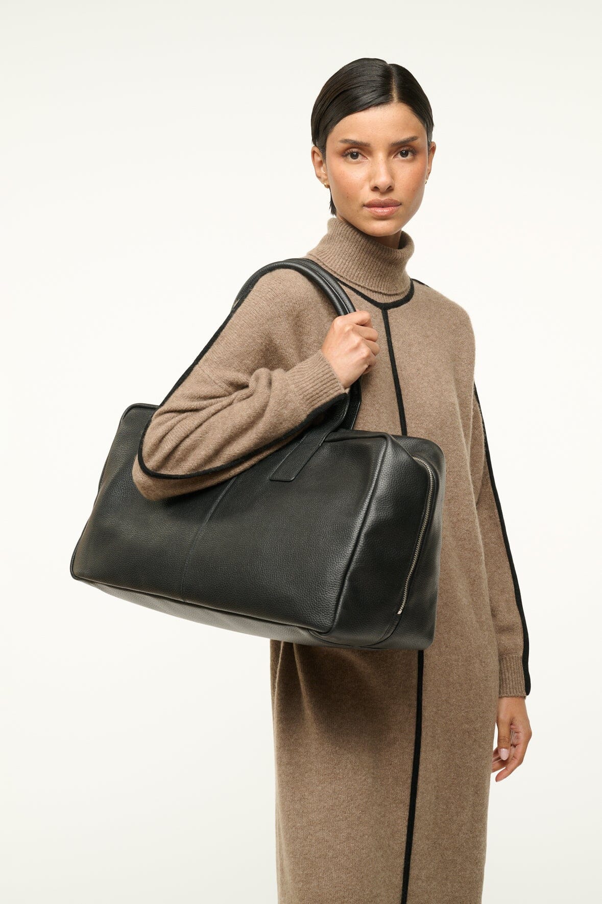 Leather Weekender Travel Bag with Shoulder Straps & Pockets | Dude Black