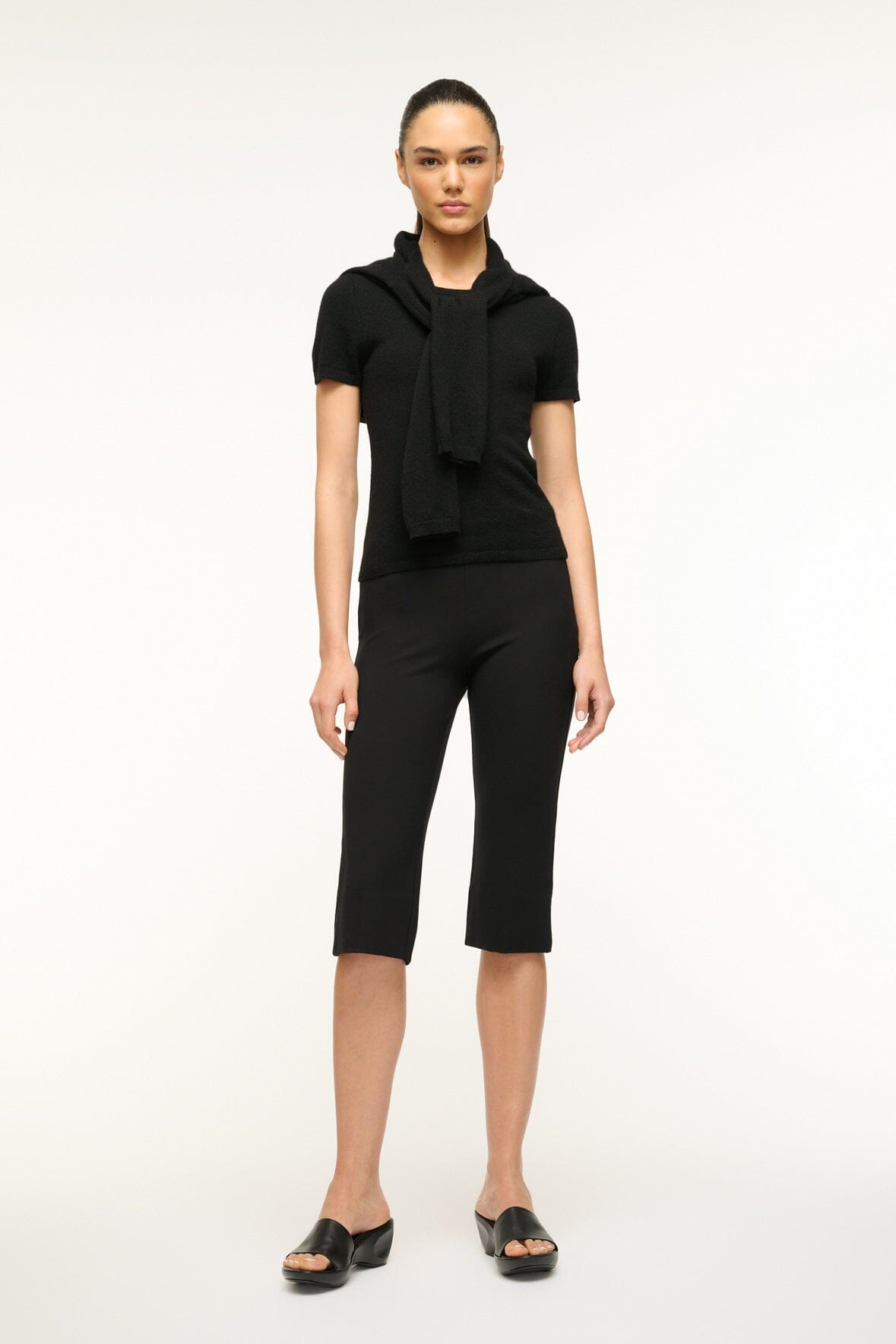 Soft Cashmere Crew Neck Tee | Short Sleeve Black Top