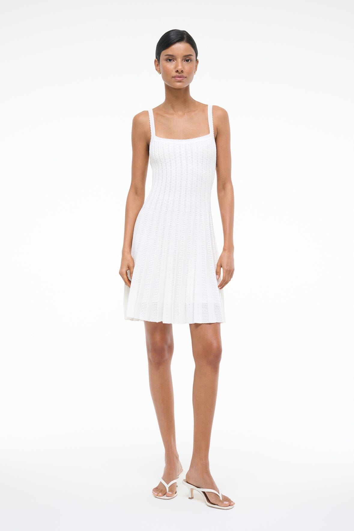 Stretchy Knit Mini Dress with Square Neckline | Ellen Ivory
