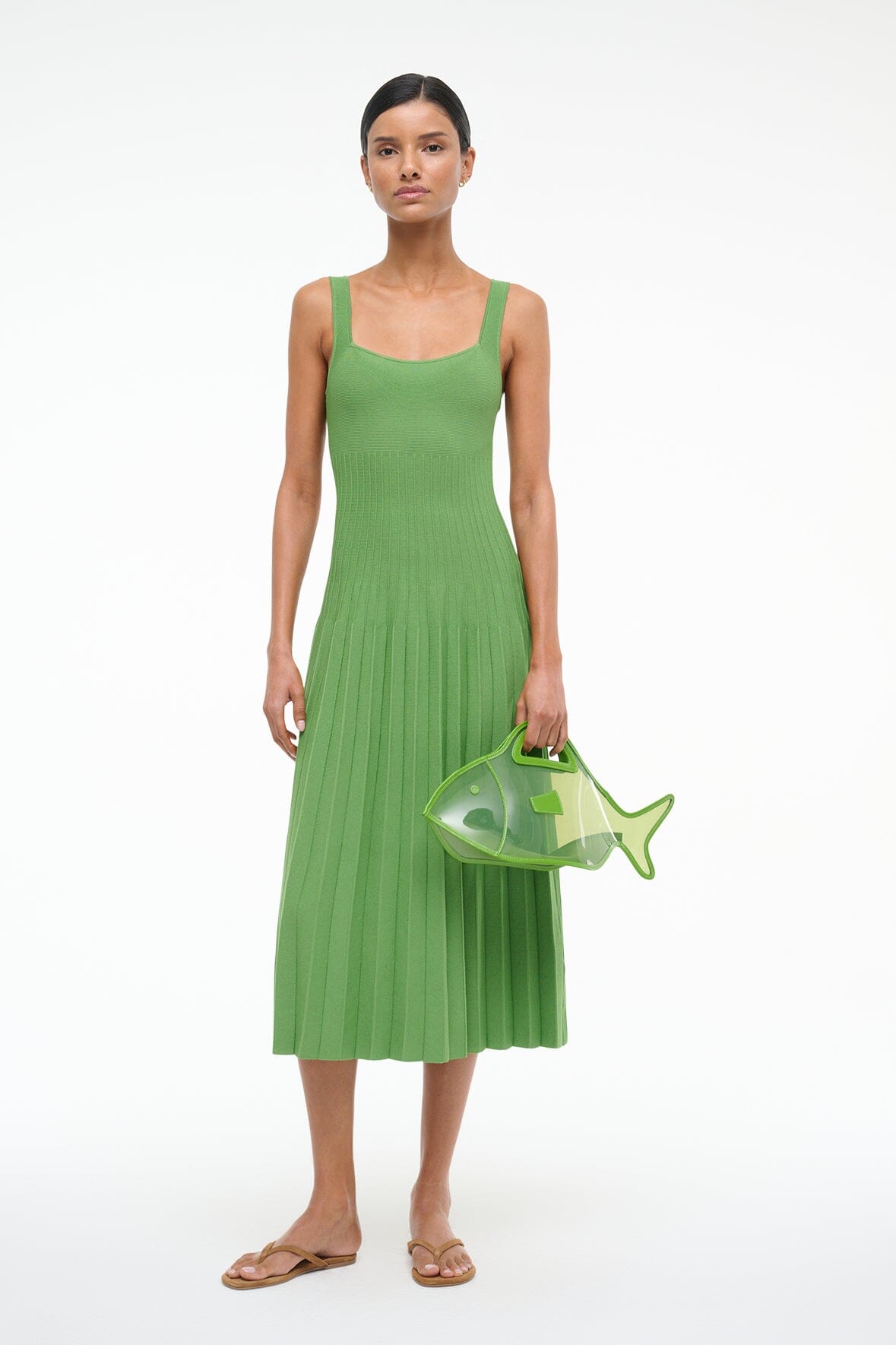 Ellison Square Neck Dress with Ottoman Stitch | Leaf