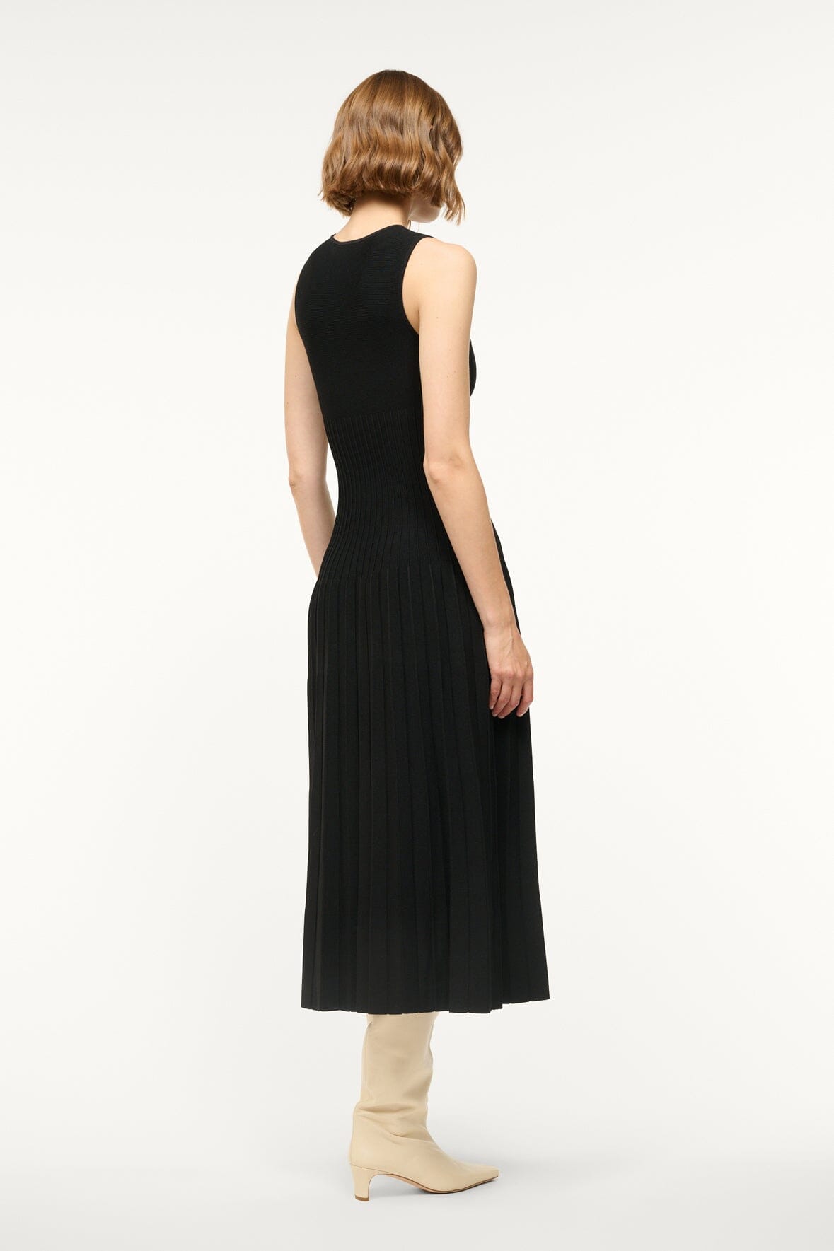 Fitted Crew Neck Dress with Stitch Detailing | Elyse Black