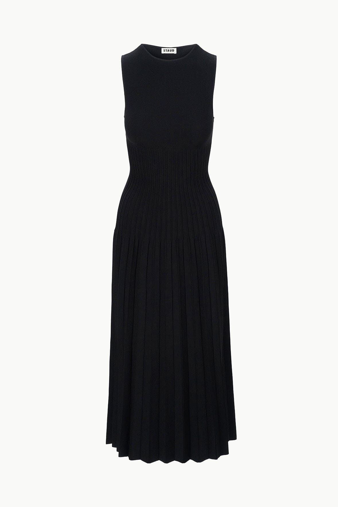 Fitted Crew Neck Dress with Stitch Detailing | Elyse Black