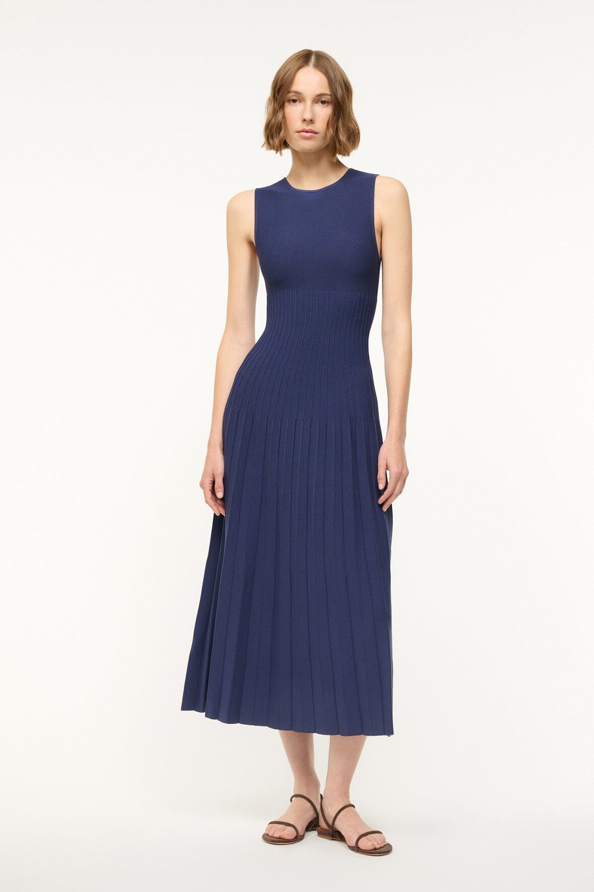 Fitted Crew Neck Dress in Navy | Elyse Dress