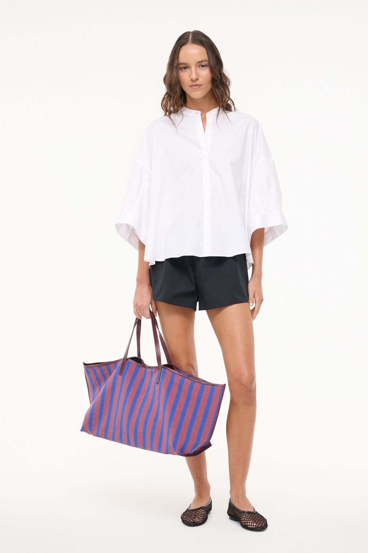 White Cotton Poplin Blouse with 3/4 Sleeves | Enzo Top