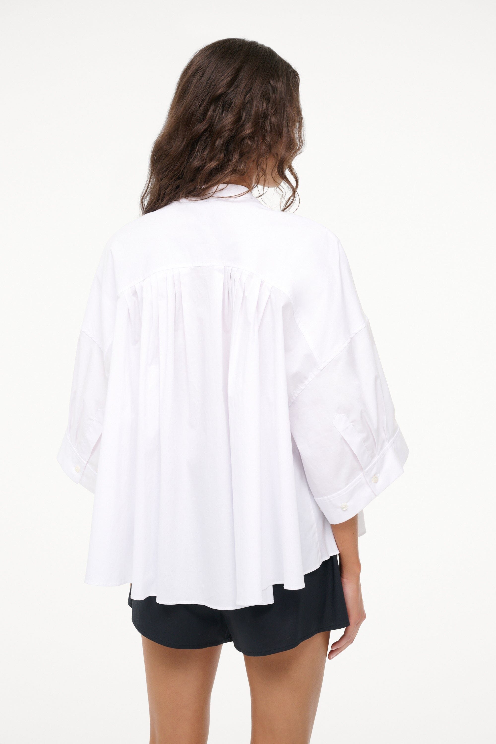 White Cotton Poplin Blouse with 3/4 Sleeves | Enzo Top