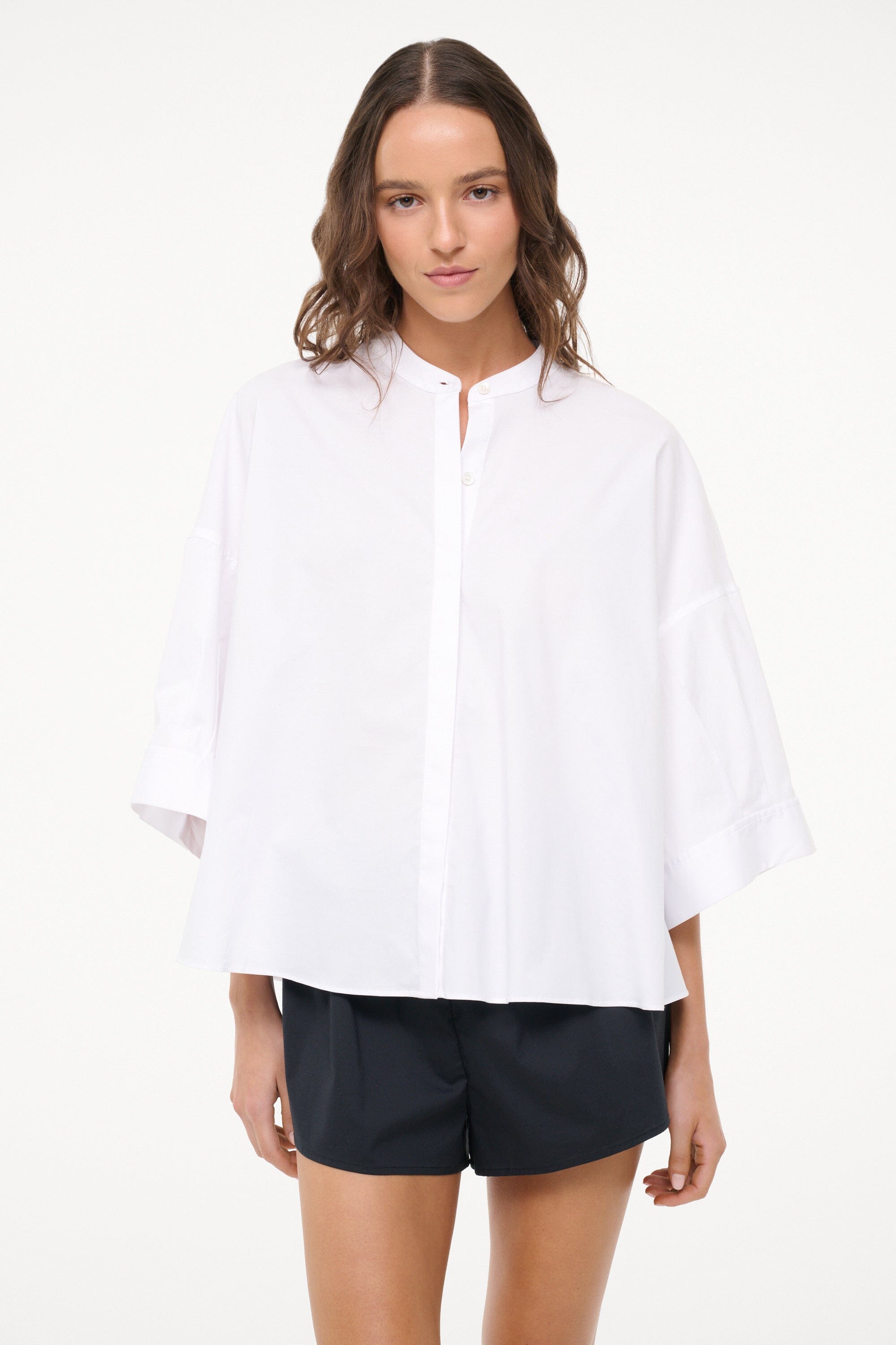 White Cotton Poplin Blouse with 3/4 Sleeves | Enzo Top