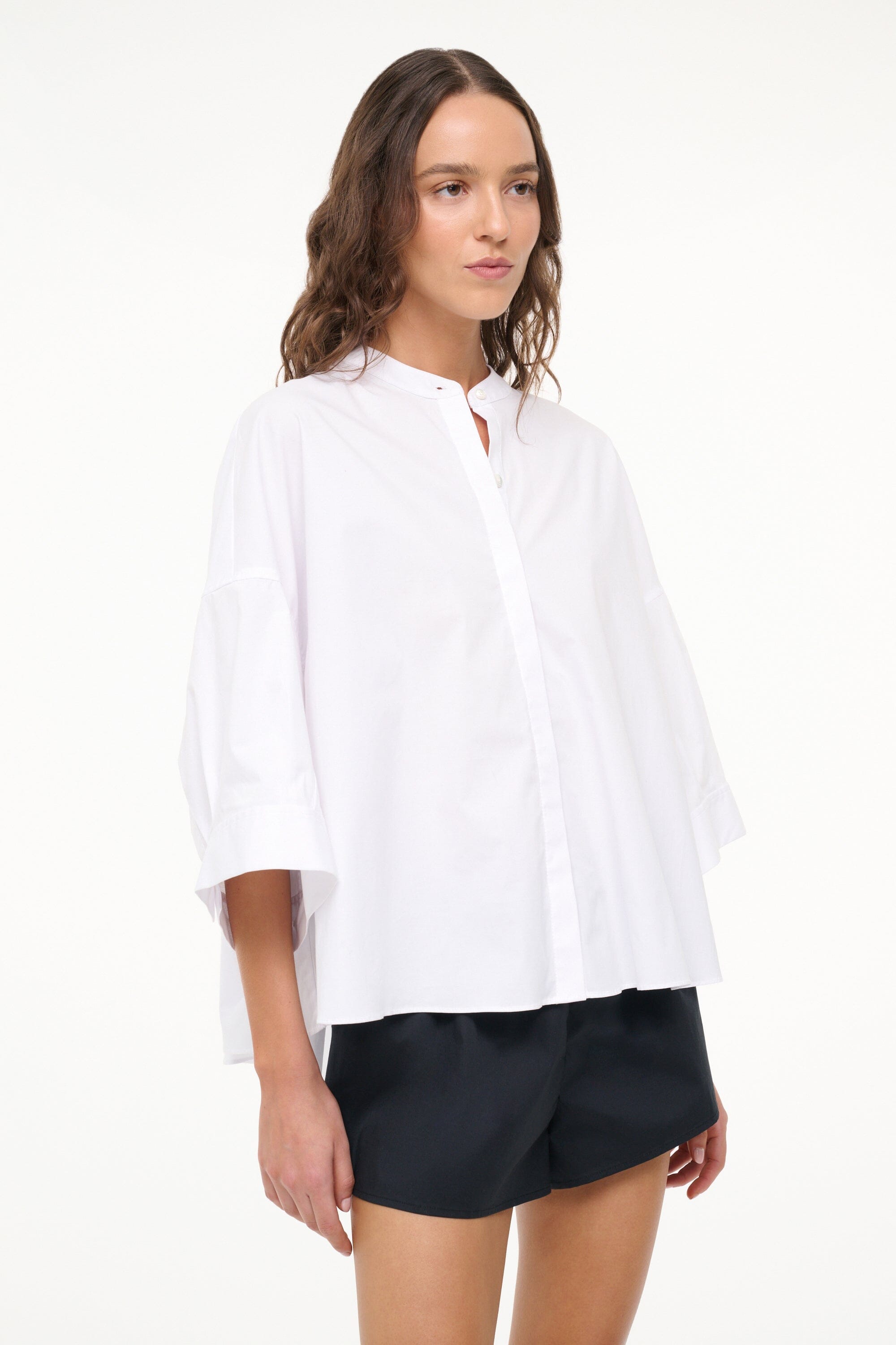 White Cotton Poplin Blouse with 3/4 Sleeves | Enzo Top