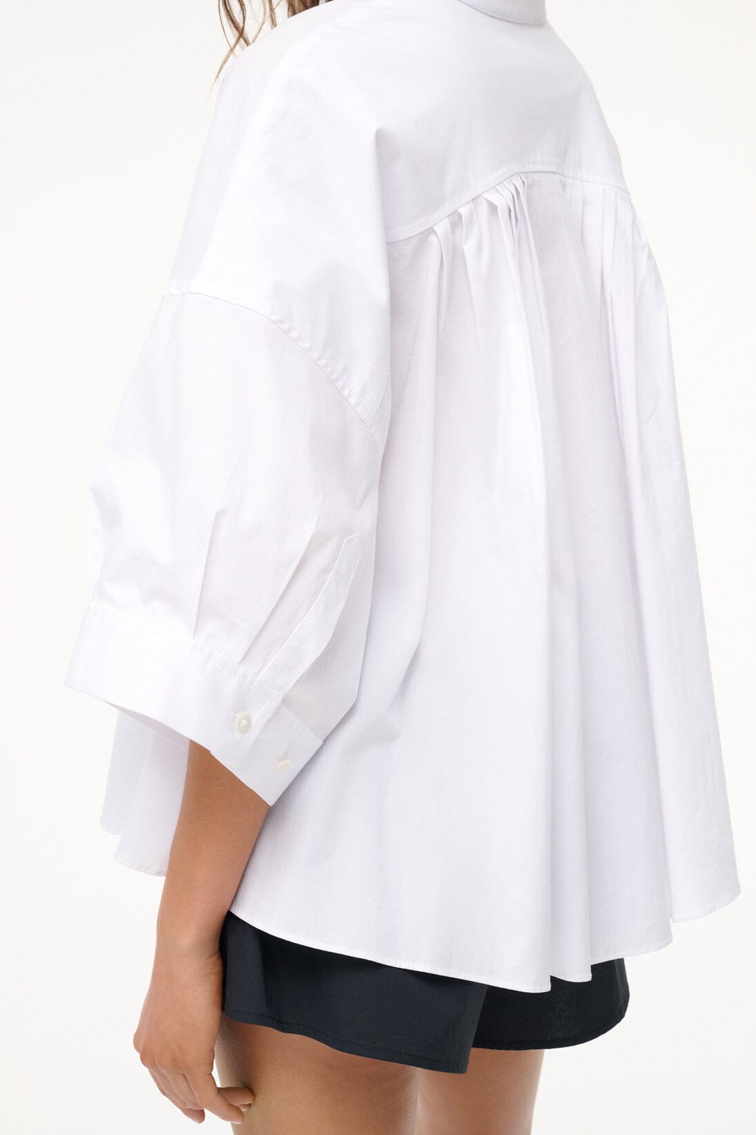White Cotton Poplin Blouse with 3/4 Sleeves | Enzo Top