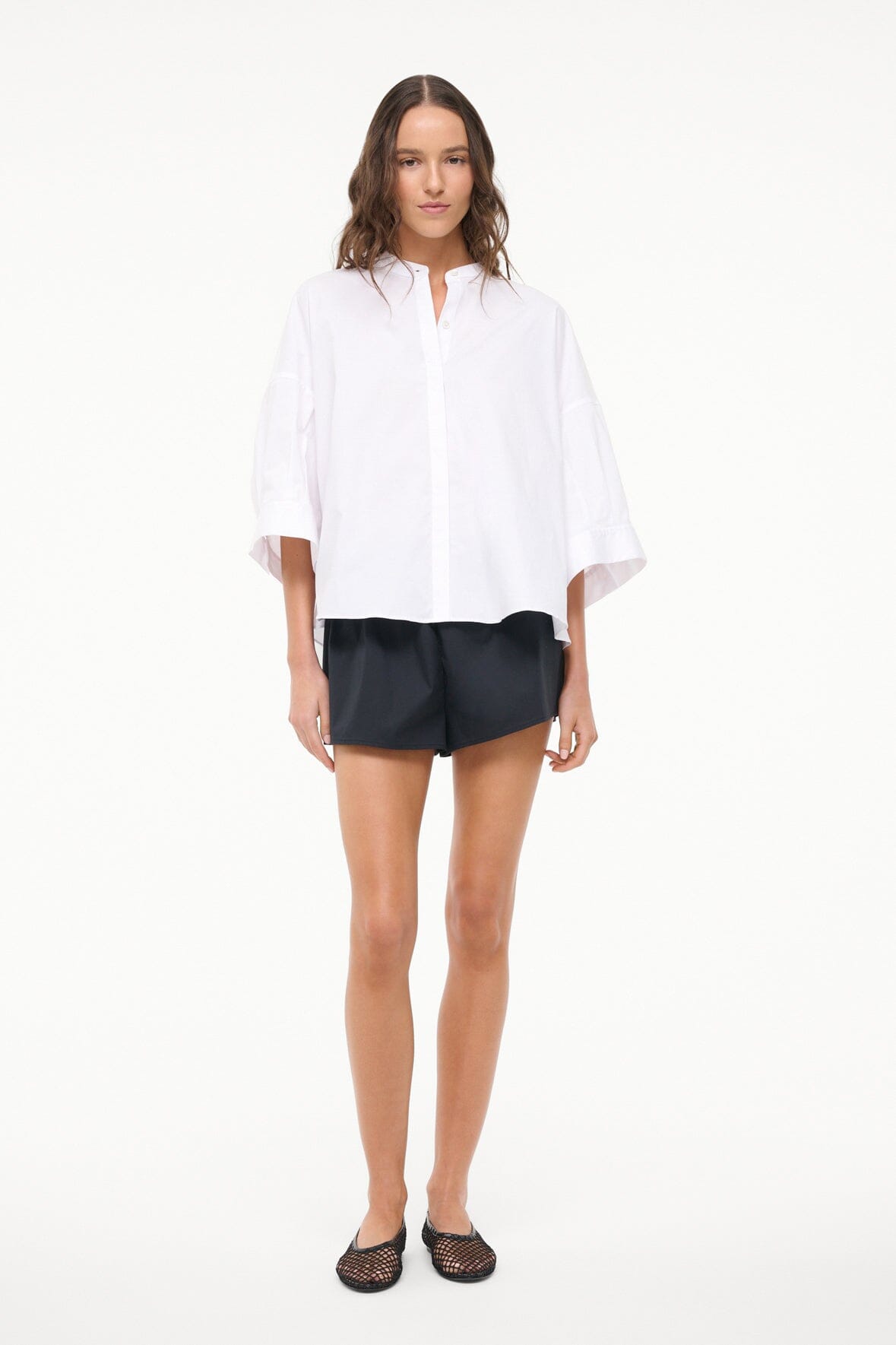 White Cotton Poplin Blouse with 3/4 Sleeves | Enzo Top