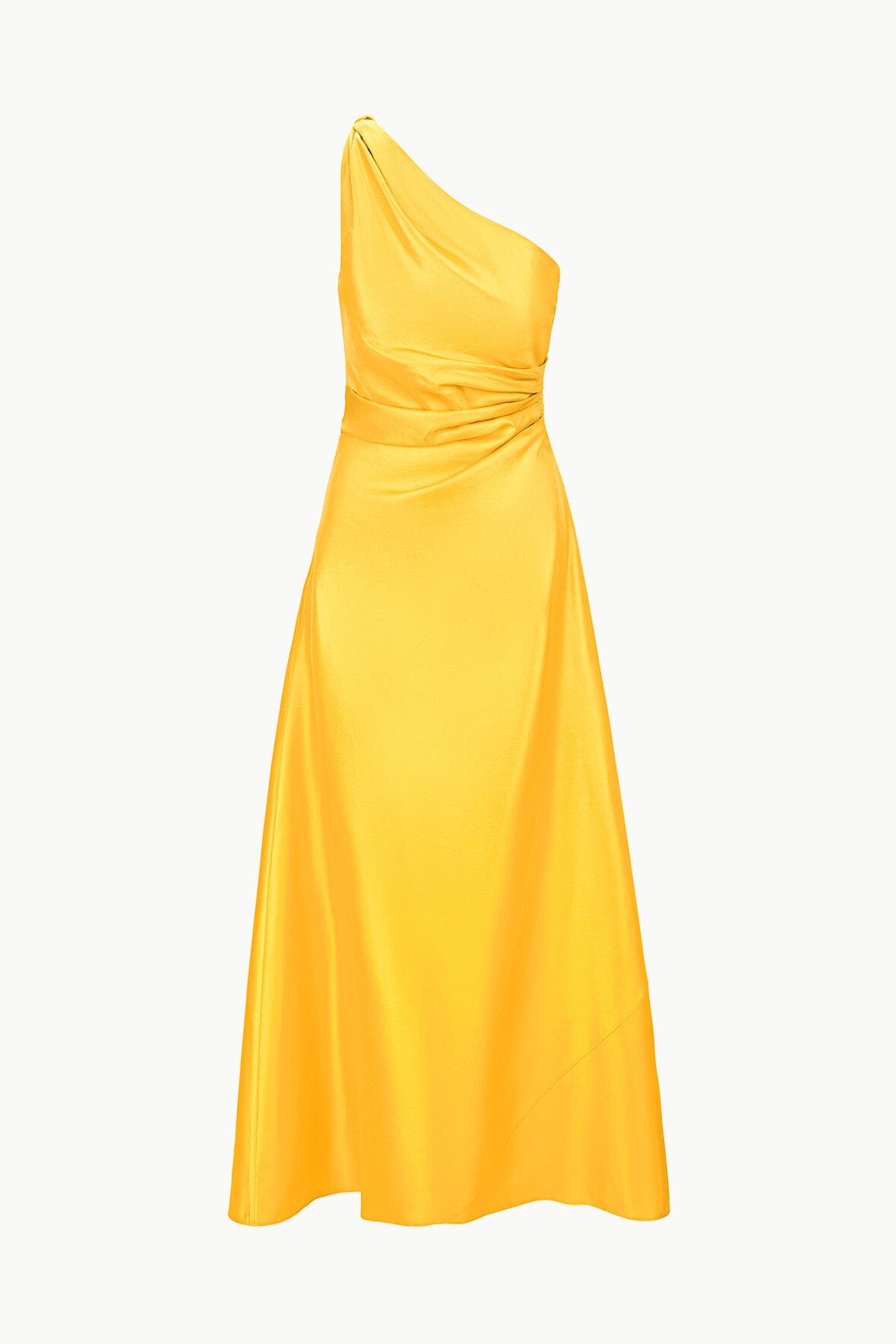 Silk One-Shoulder Maxi Dress with Draped Bodice | Este Sunset Gold