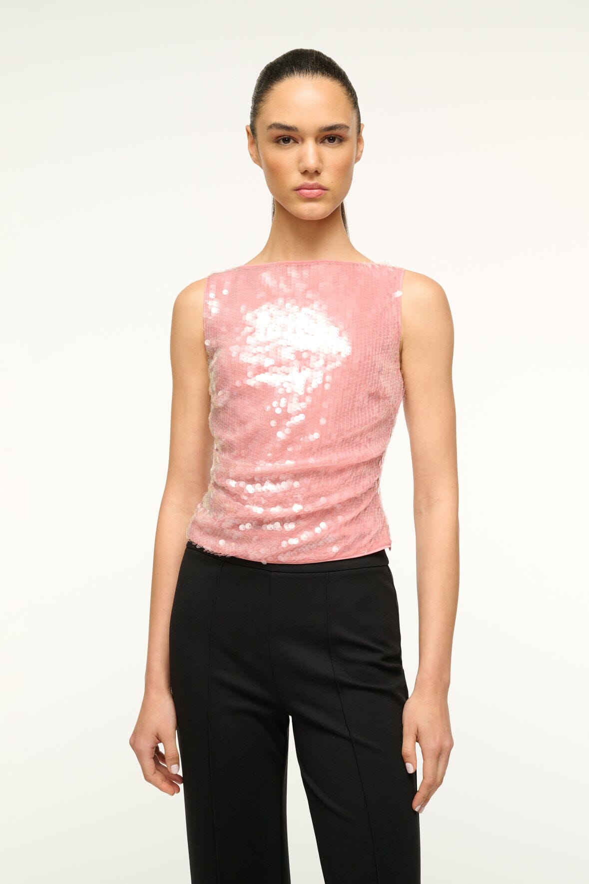 Sequined Boatneck Top with Asymmetric Draping | Eton Sienna