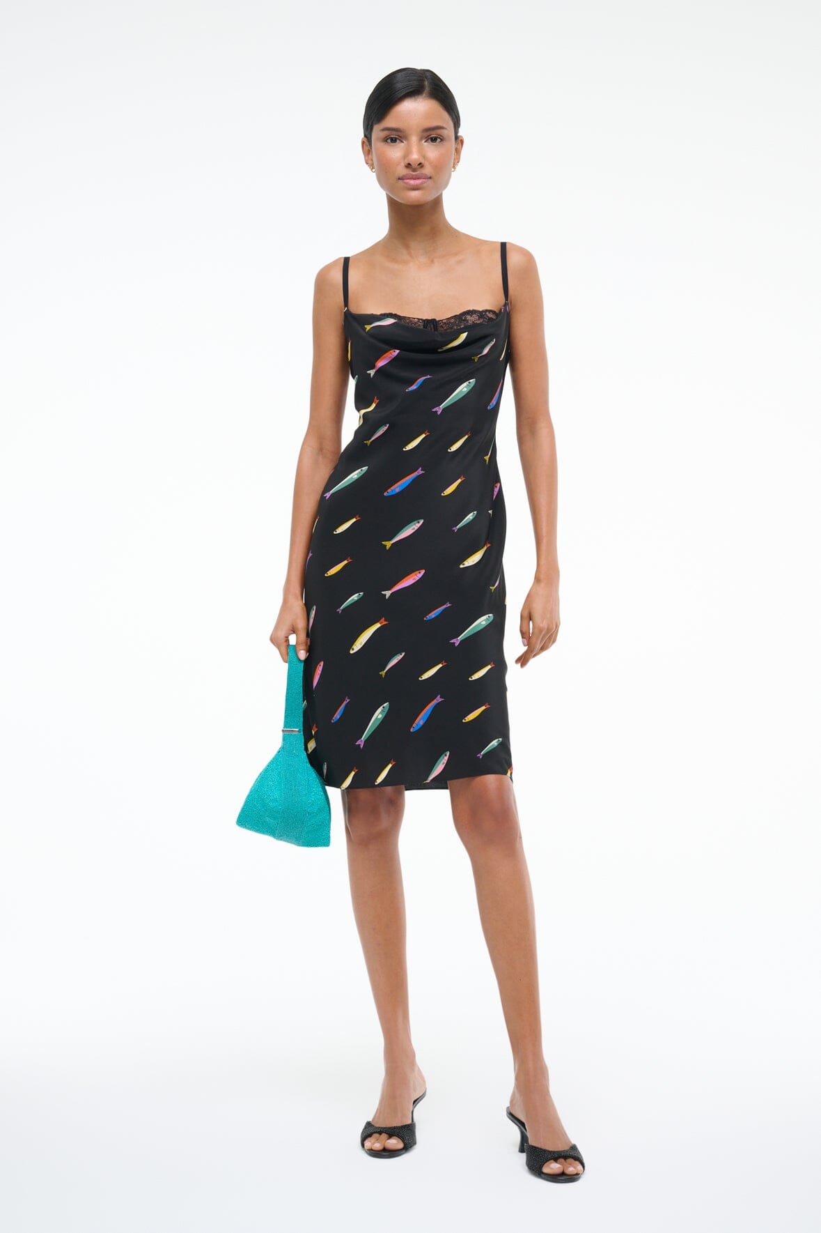 Silk Cocktail Dress with Cowl Neckline & Bra Detail | Evangeline