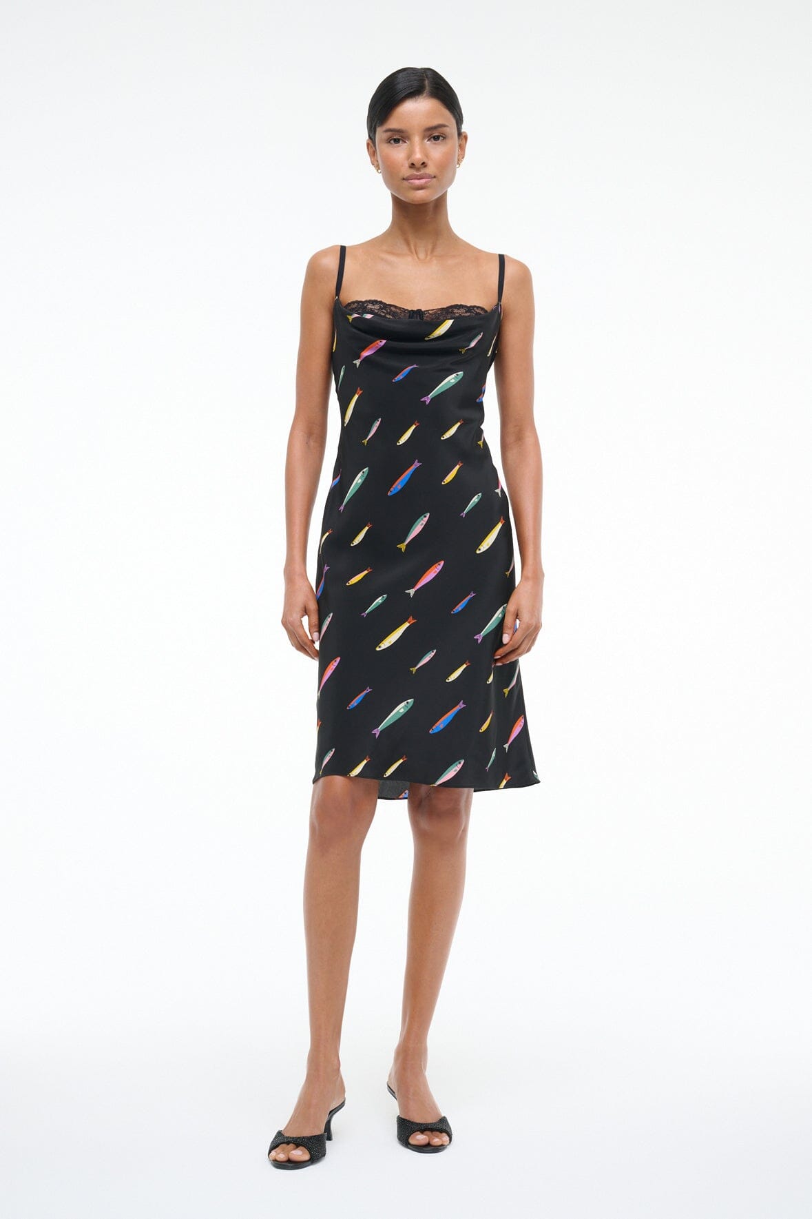 Silk Cocktail Dress with Cowl Neckline & Bra Detail | Evangeline