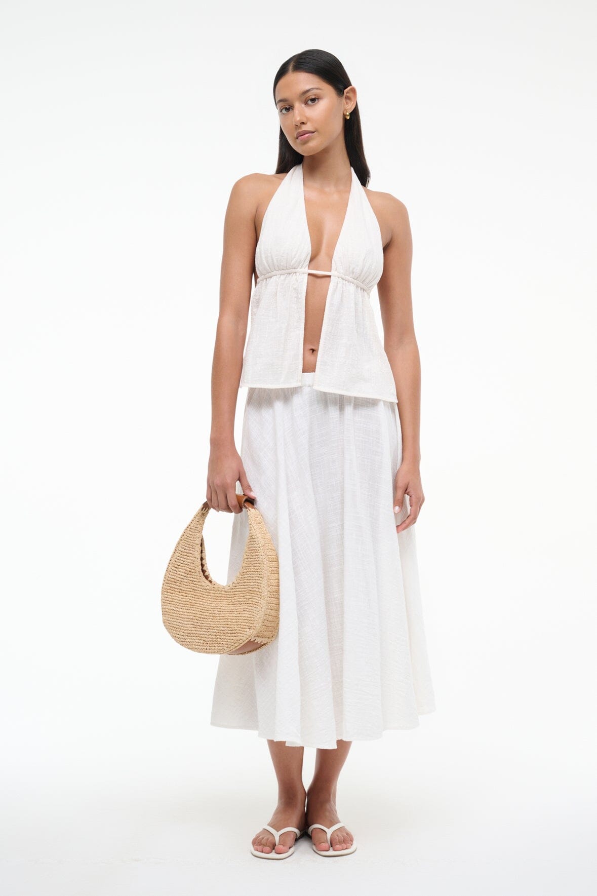 Flowy Halter Coverup Top for Swimwear | Buttercream Cotton Gauze