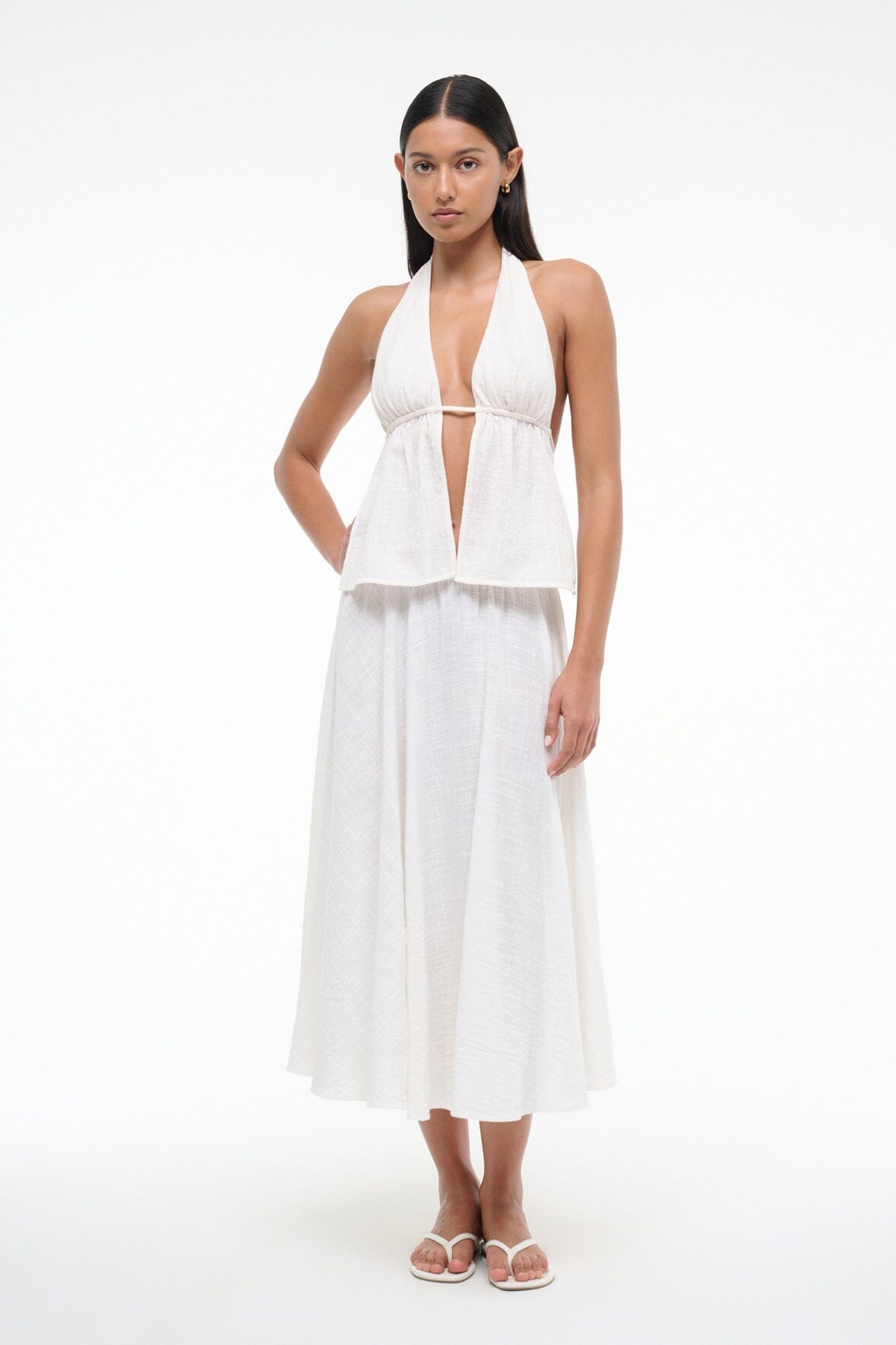 Flowy Halter Coverup Top for Swimwear | Buttercream Cotton Gauze