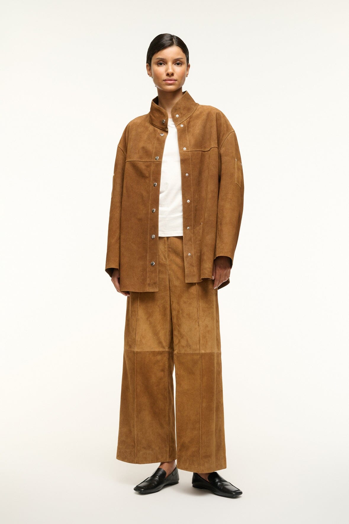 Oversized Suede Jacket with Standing Collar | Foundation Tan