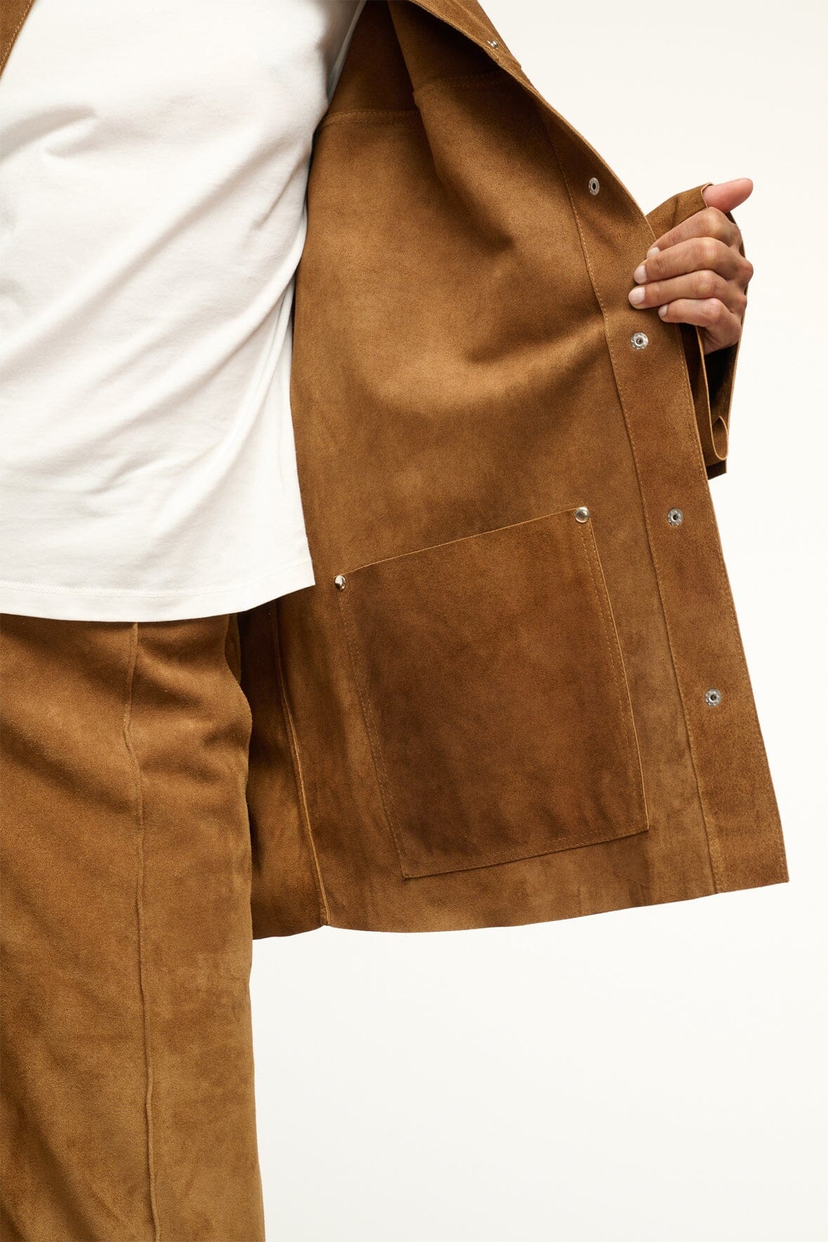Oversized Suede Jacket with Standing Collar | Foundation Tan